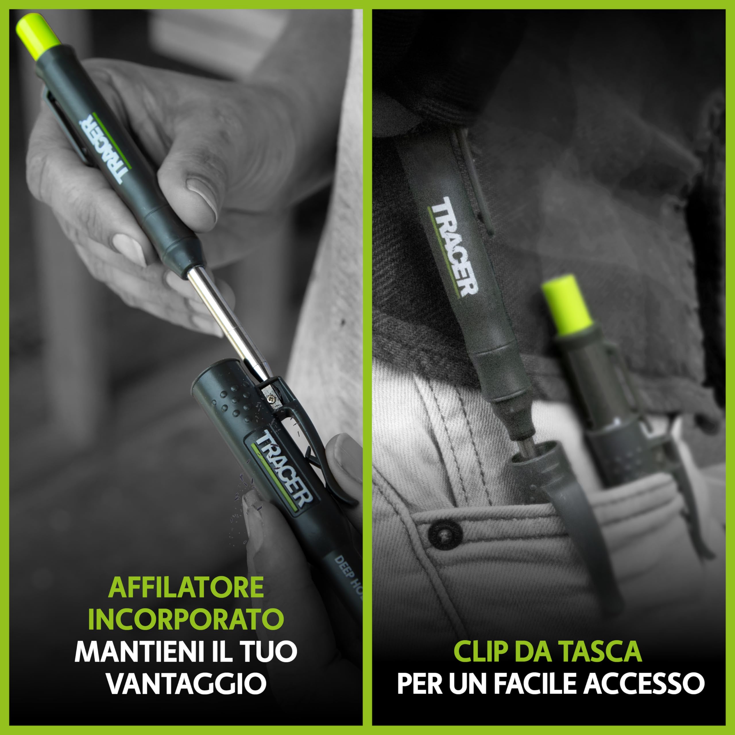 Tracer Matita da costruzione con foro profondo 120 mm matita estensibile 2B con temperamatite integrato