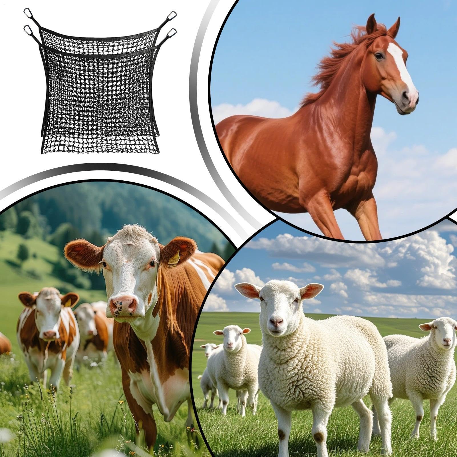 de Heno Bolsa de 0,9 x 0,8 m con Correas | Red para Heno de Rudo para Ovejas, Ganado, Establos, Paseos a Caballo, Transporte, Granja