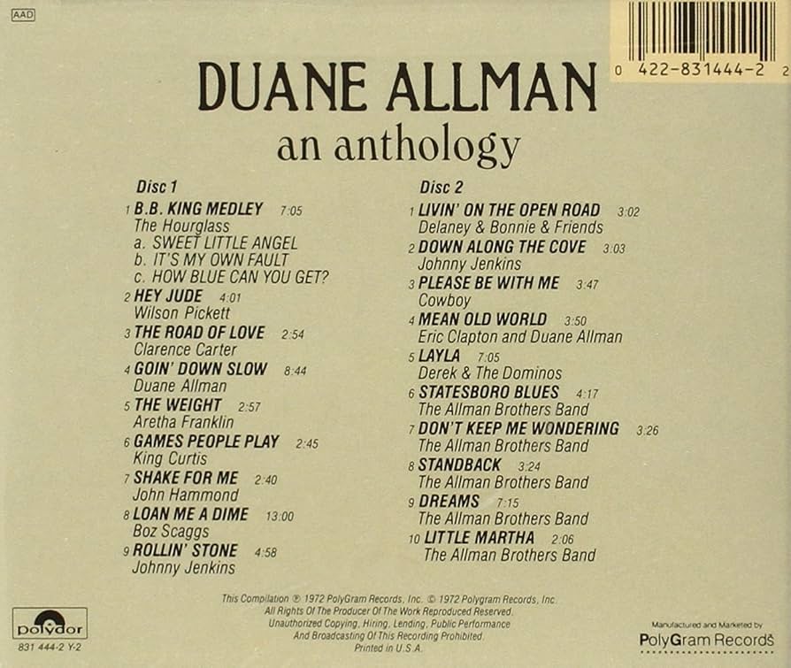 極美品‼️SHM-CD 紙ジャケット『デュアン・オールマン/アンソロジー』Ⅰ＆Ⅱ 極美品‼️SHM-CD 紙ジャケット『デュアン・オールマン