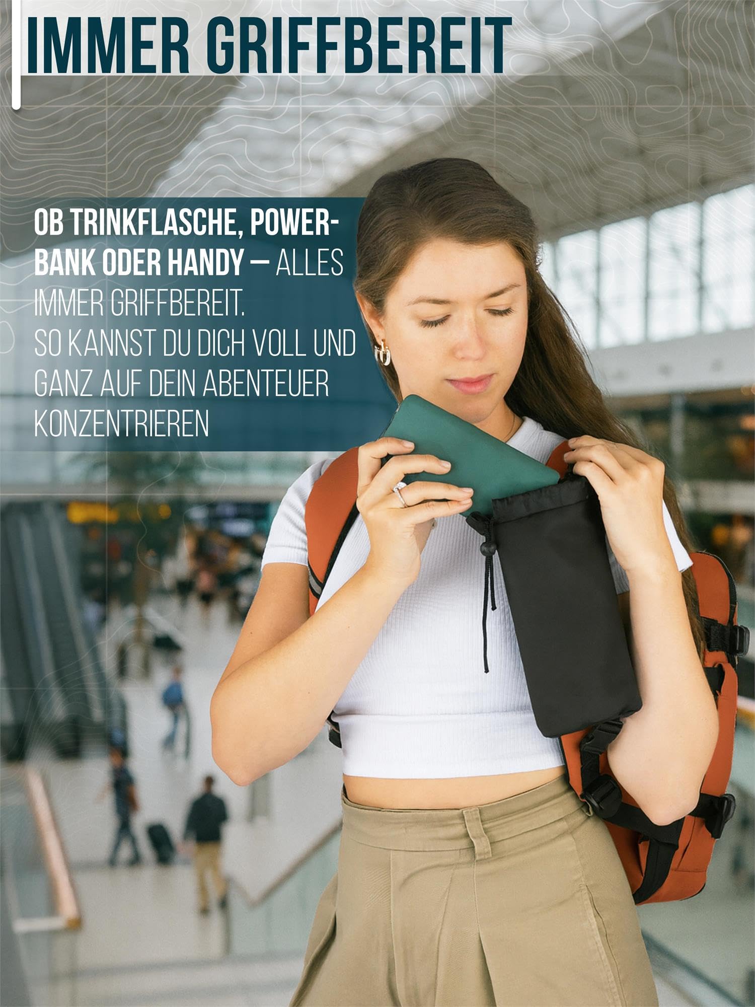 normani Handgepäck Reise-Rucksack 40x25x20-30 cm fürs Flugzeug vergrößerbar Cabin Bag mit zusätzlichen Taschen Orange mit Flaschentasche ONESIZE