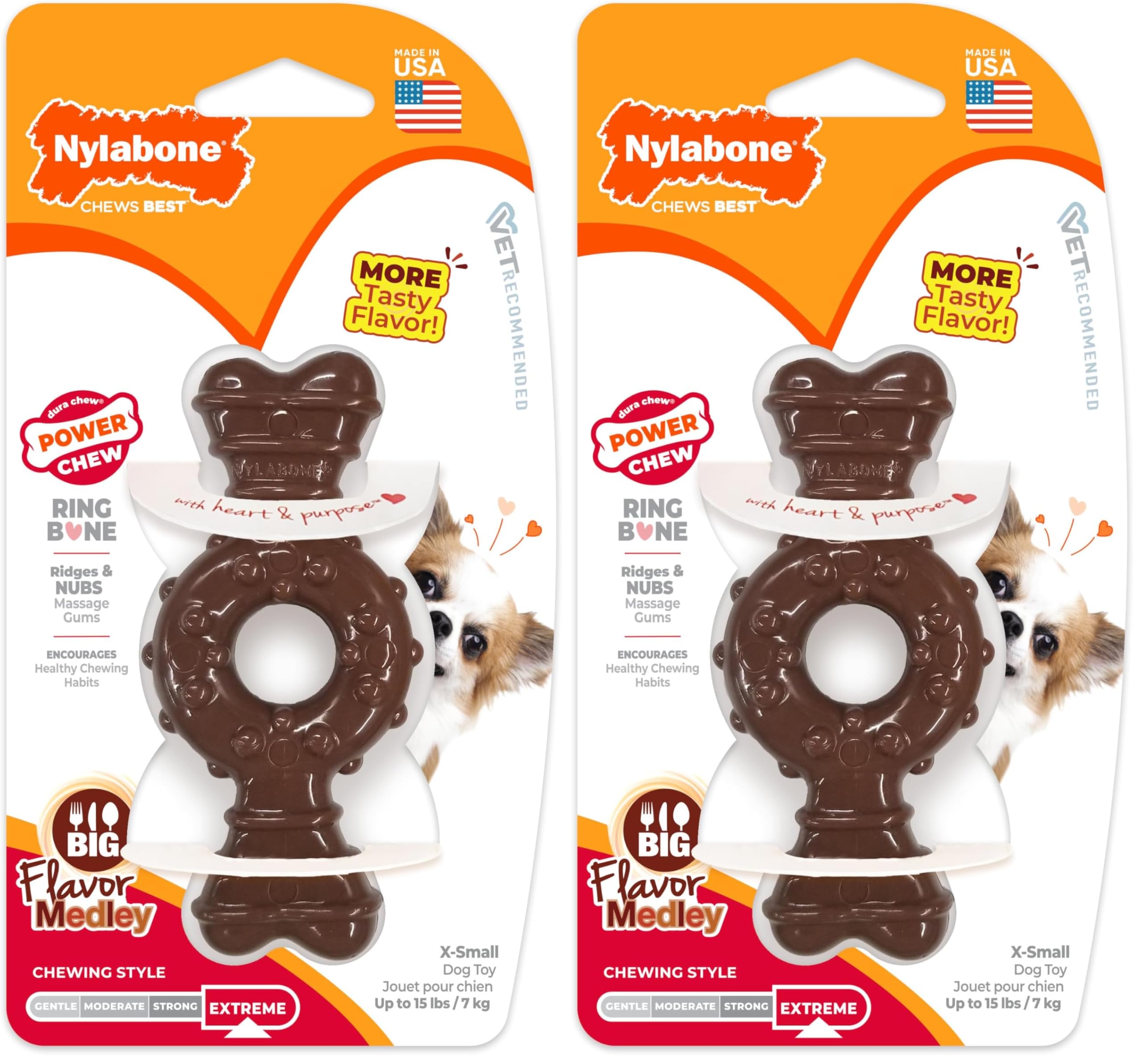 Nylabone Power Chew Ring Bone Chew Toy, Dog Toys for Aggressive Chewers, Flavor Medley, X-Small - Up to 15 lbs. (Pack of 2)