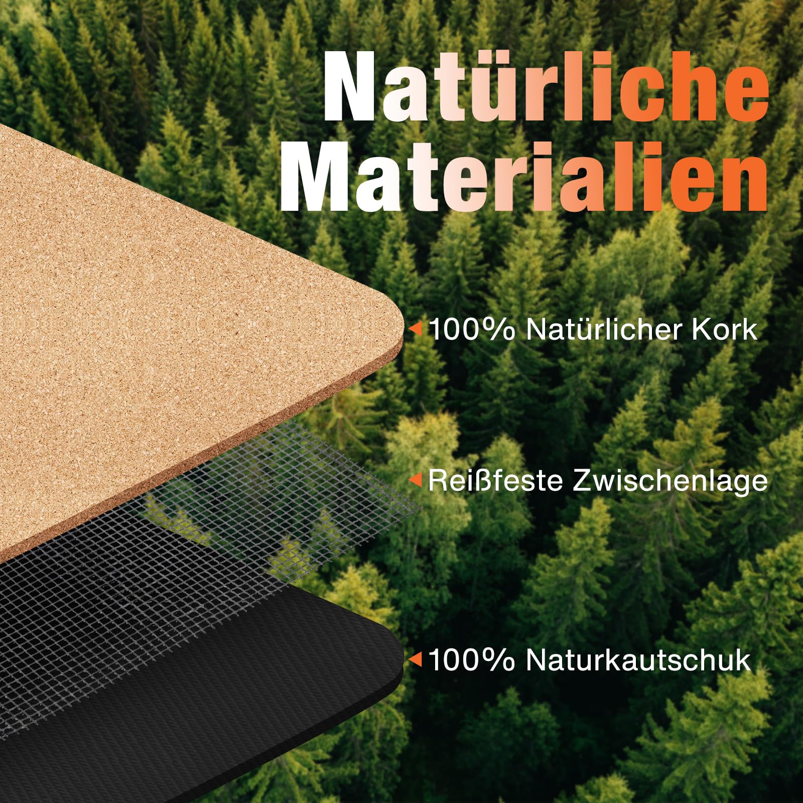 DH FitLife Yogamatte Kork 183 x 61 x 0,6 cm, dicke rutschfeste Yoga Matte