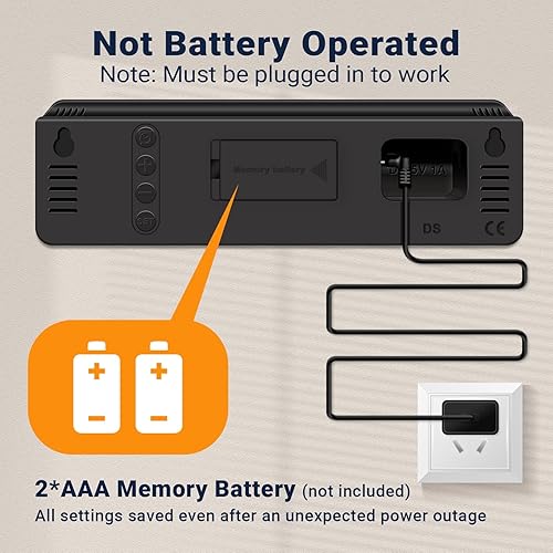 Miniatura 7 de Reloj de pared digital de 10" Reloj de doble alarma con montaje en pared, decoración para sala de estar, aula, escritorio de oficina, regalos para