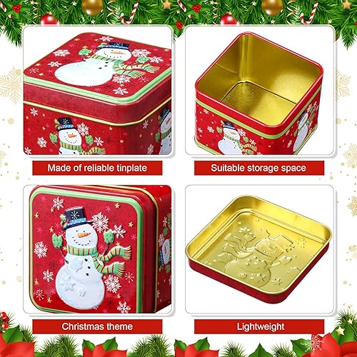 Miniatura 3 de Juego de 24 latas de galletas de Navidad con tapas, 12 estilos, cuadradas, caja pequeña de metal para caramelos, mini cajas de dulces de hojalata