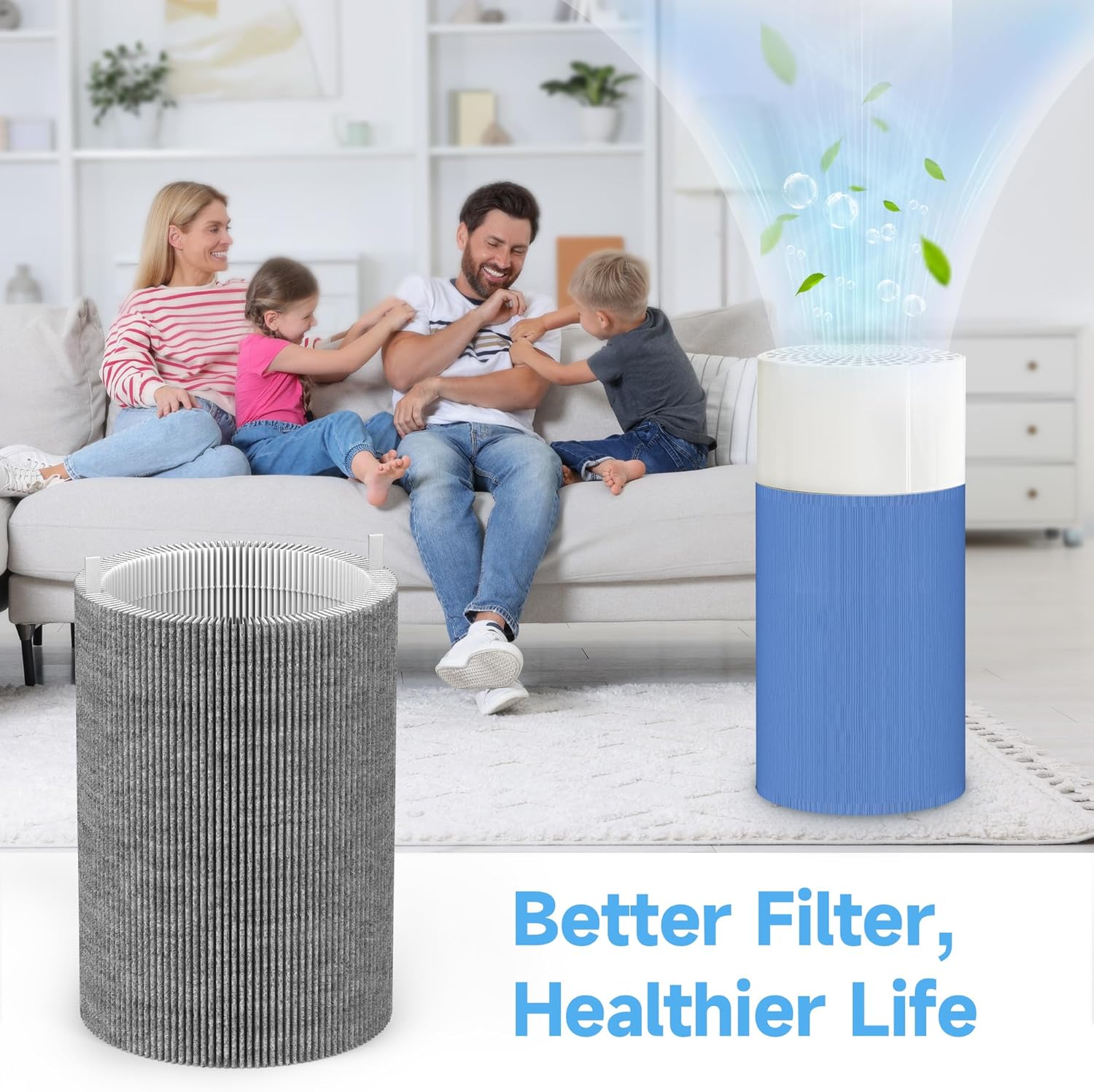 2 Packs Upgraded 411 Mix HEPA Carbon Replacement Filter Compatible with Blue Pure 411, 411+, 411 Auto & Mini Air Cleaner Purifier with 2pcs Outer Cloth Pre-Filter Cover