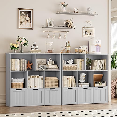 Miniatura 3 de FOTOSOK Toy Storage Organizer with 3 Movable Drawers, Floor Storage Cabinet Toy Organizer with Hidden Wheels and 5 Storage Cubbies, Multifunctional