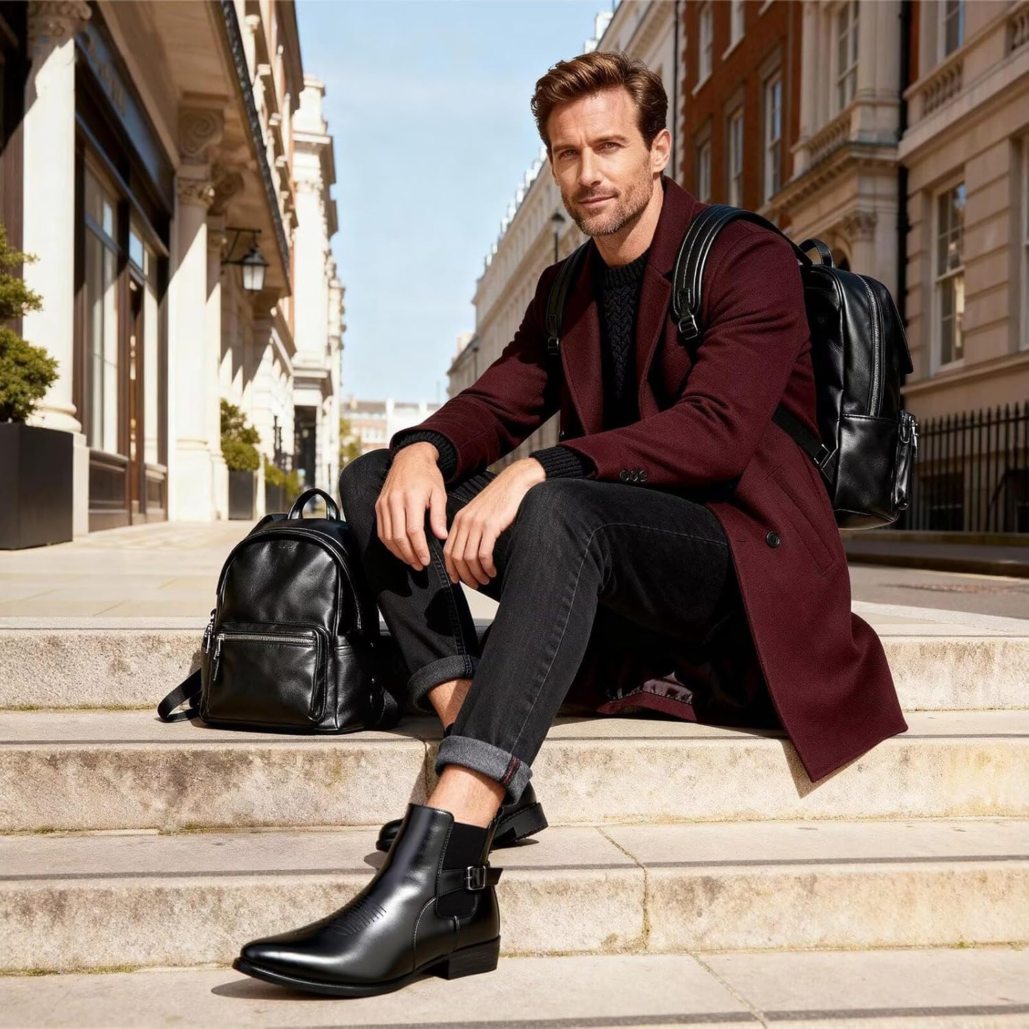 Men's Black Chelsea Ankle Boots with Buckle Strap Detail - Stylish Casual & Dress Footwear - Image 2