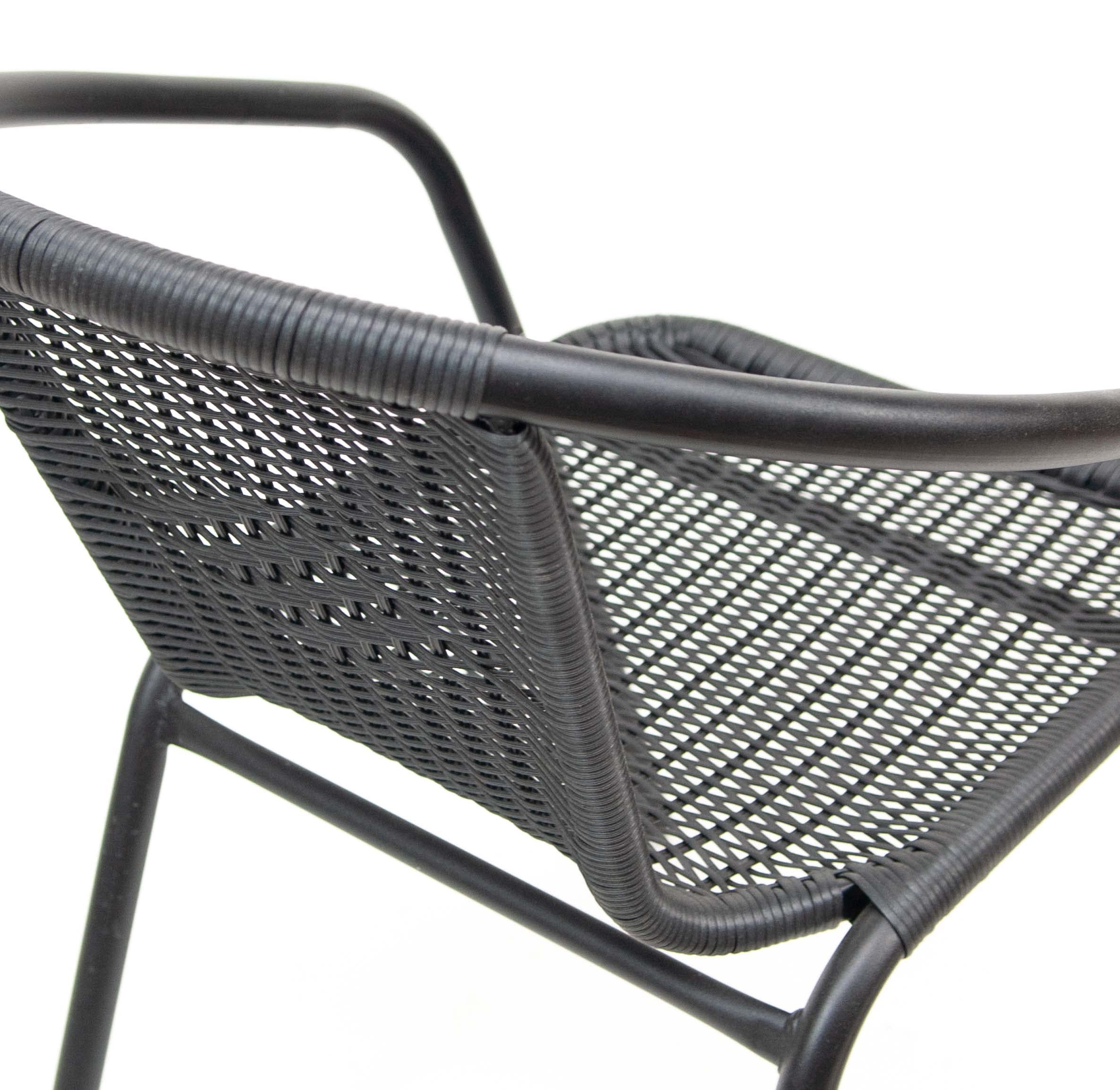 THE SECRET HOME - Pack de 2 Sillas en Mimbre de PVC para Jardín - Silla de Acero Apilable - Asiento de Exterior para Balcón, Terraza y Jardín (Modelo 1 - Negro)
