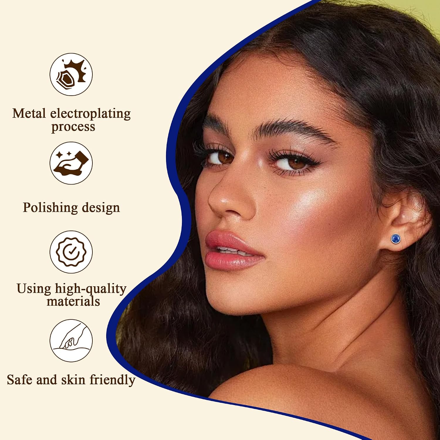 Flat Back Earrings for Women, G23 Titanium Hypoallergenic Onyx Earrings, Stone Flat Back Studs Earring for Multiple Piercings Flatback Earring Sensitive Ears image 5