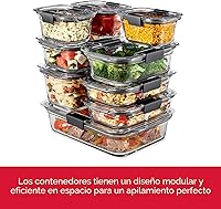 Vista 5 de Rubbermaid Brilliance - Recipientes de vidrio para almacenamiento de alimentos, 8 tazas, juego de 2, sin BPA, a prueba de fugas, transparentes