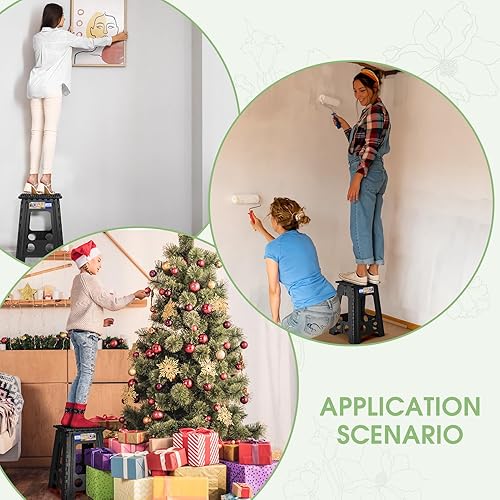 Miniatura 151 de Acko. Taburete plegable de 13 pulgadas de alto, resistente, para niños y adultos, cocina, jardín, baño, taburete con escalón. Blanco,Negro