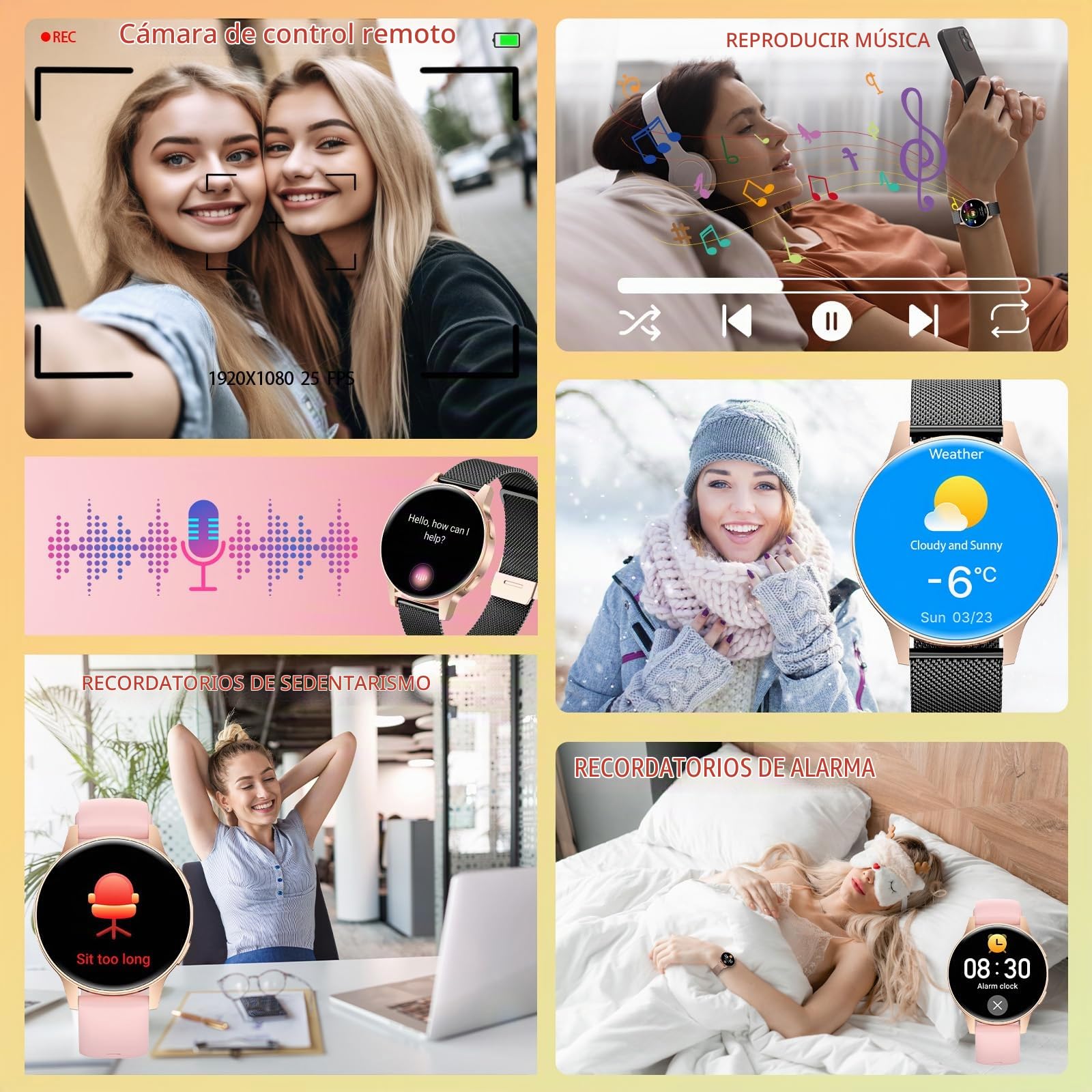 2025 Reloj Inteligente Mujer, 1.27" TFT Pantalla Táctil Smartwatch con Llamadas Bluetooth Pulsometro Ciclo Menstrual IP68 Fitness Tracker Monitor de Sueño para iOS & Android (Oro Negro)