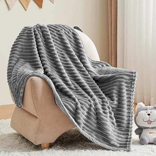 Miniatura 7 de BEDELITE Mantas de bebé para niños y niñas  Manta de forro polar mullida jacquard acanalado 3D, cálida y transpirable, suave y acogedora manta para