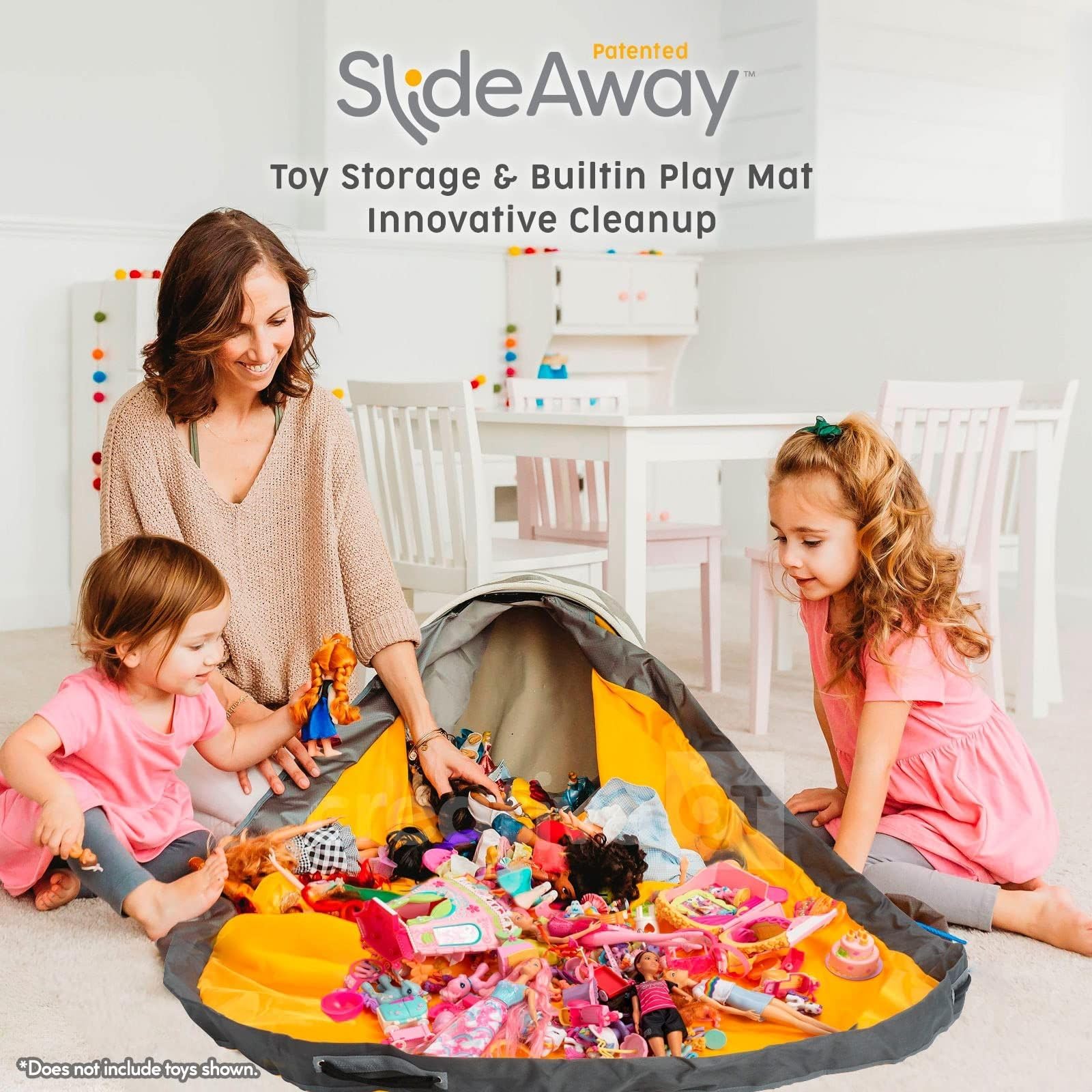 Creative QT – Slideaway Organizzatore per giocattoli e tappetino da gioco per bambini – Contenitore per giocattoli – per ragazzi e ragazze – Sala giochi – Porta giocattoli per bambini – Beige