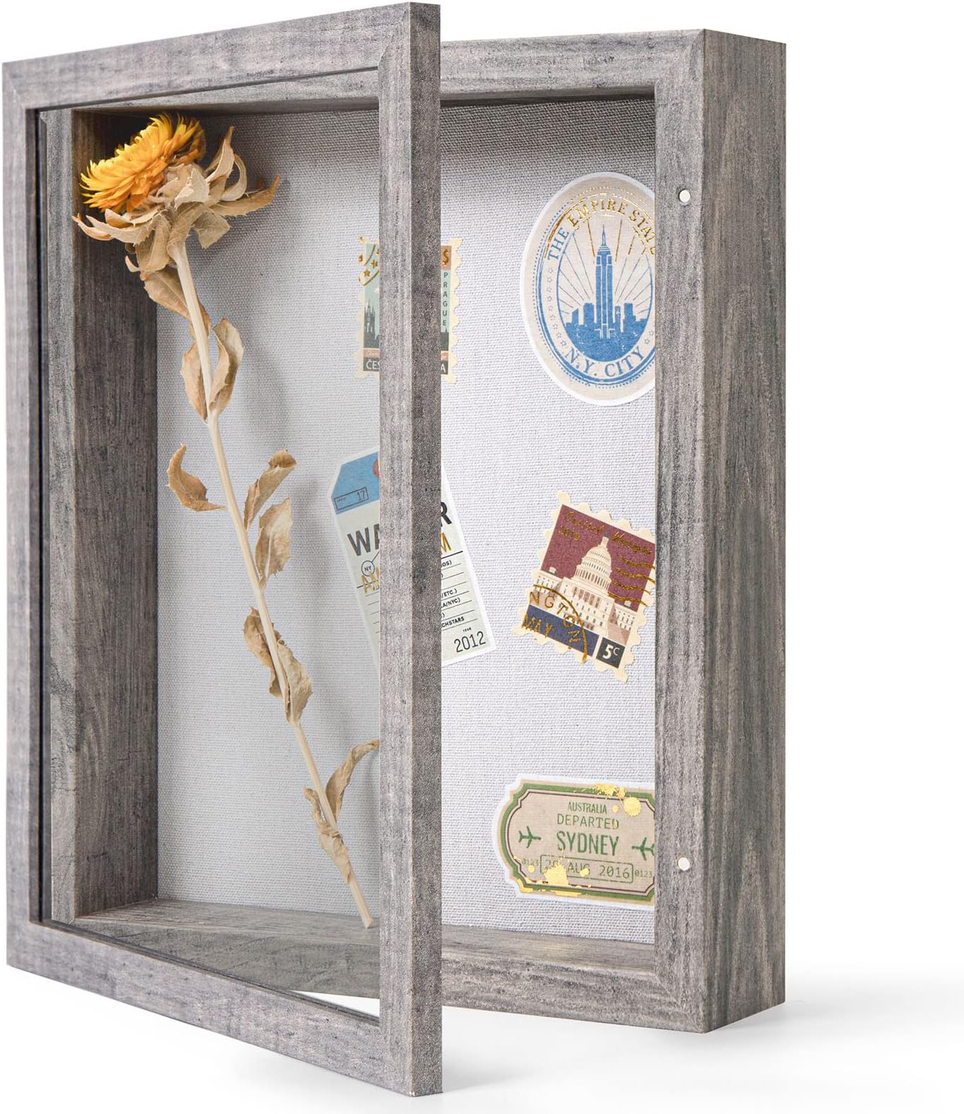Califortree 8x10 Shadow Box Frame with Linen Back - Sturdy Memory Display Case of Flower, Pictures, Medals and More, Rustic Gray