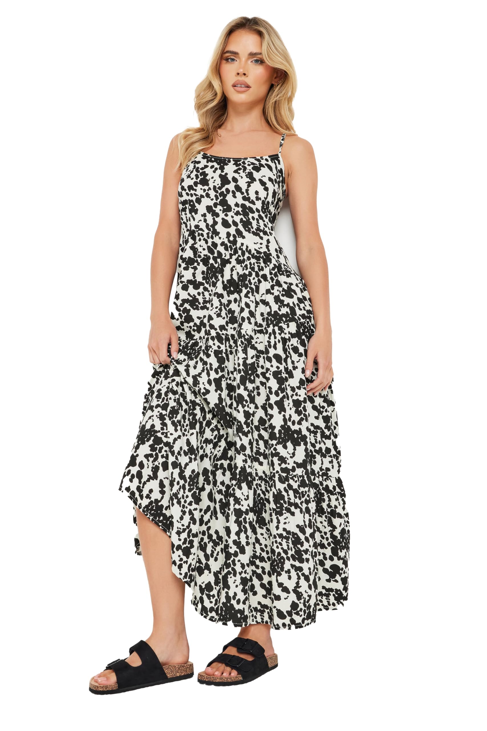 Pixiegirl Women's Black Petite Cow Print Asymmetric Dress In | : Size 14