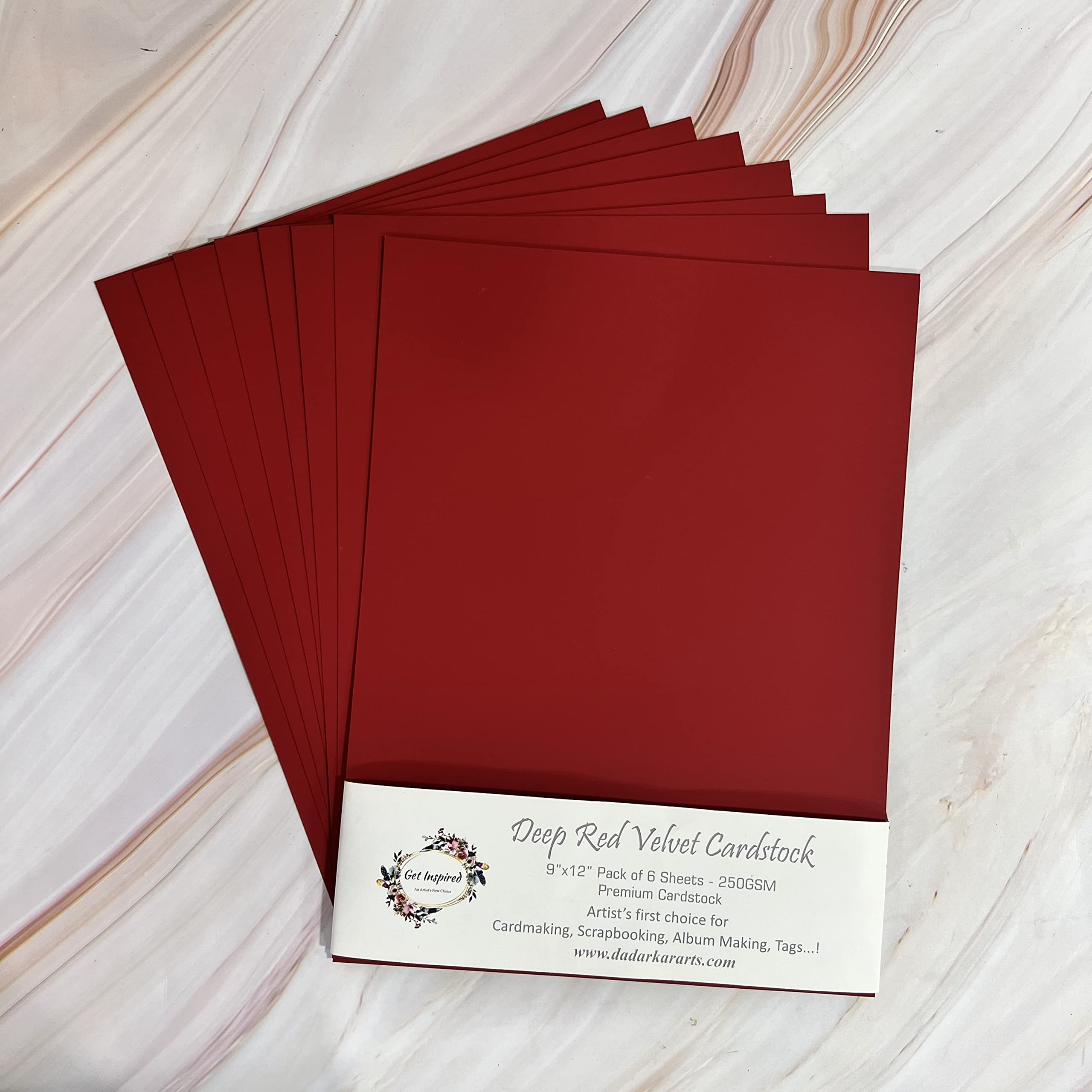Get Inspired Deep Red Velvet Touch Cardstock, 9"x12", Pack of 10 Sheets, 250 GSM