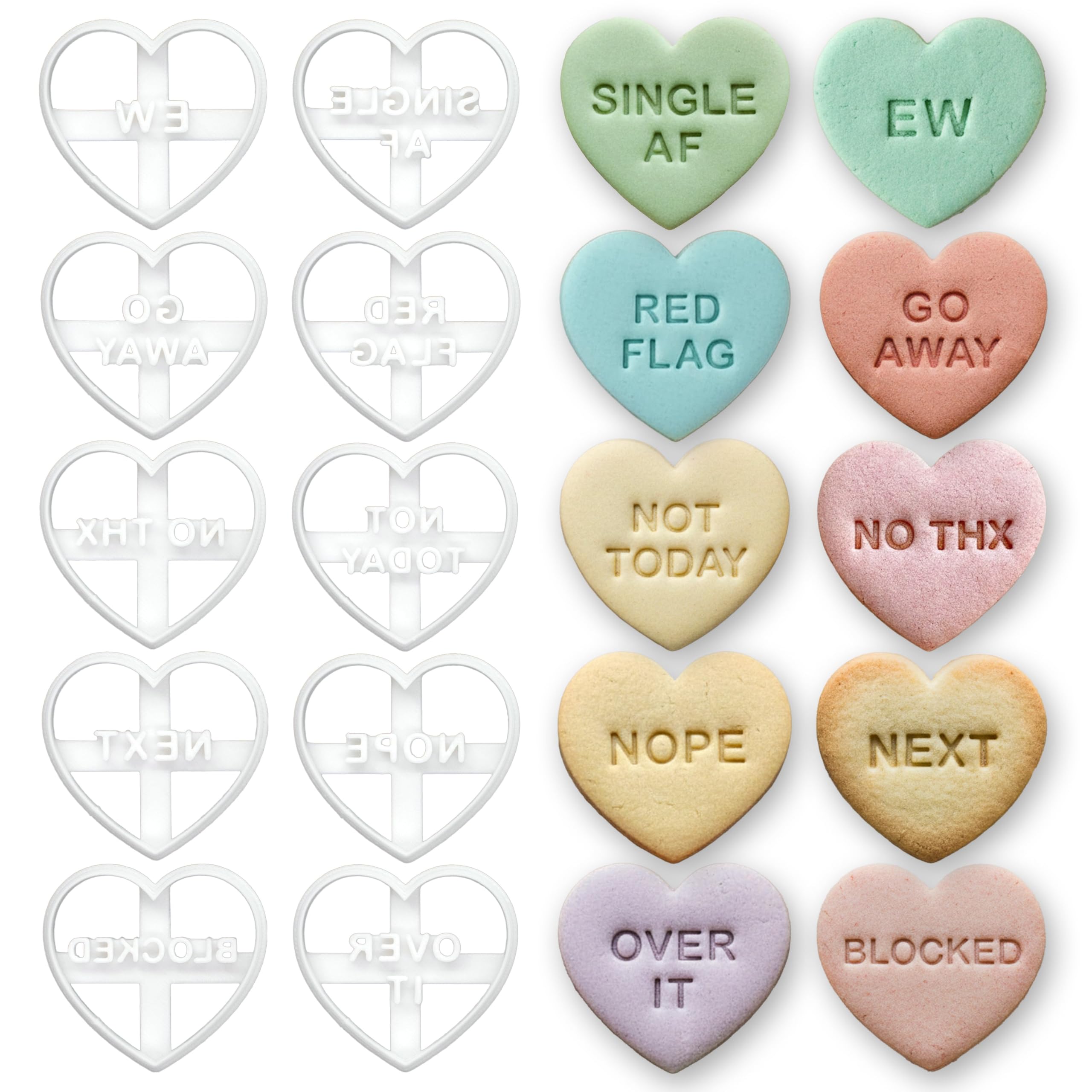 BAKERLOGY Emporte-pièces cœurs message anti-Saint-Valentin – Lot de 10 designs humoristiques pour célibataires