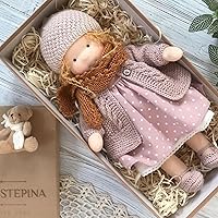 Handmade Waldorf Crocheted Doll - Soft Vintage Cute Doll with Stylable Hair, Gift Box & Bonus Animal Toy