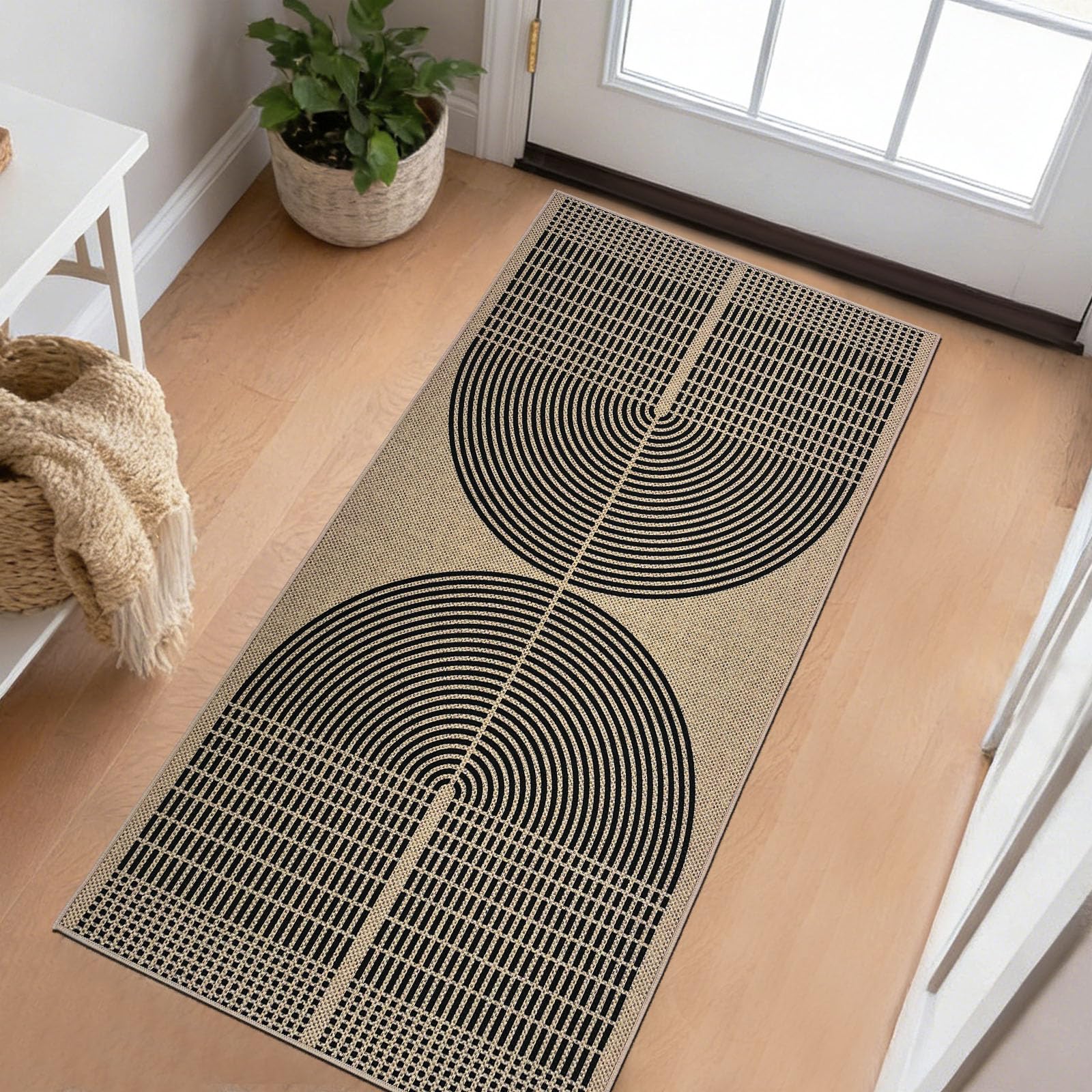 Tapis moderne en jute facile à laver noir antidérapant extérieur intérieur 80x150cm