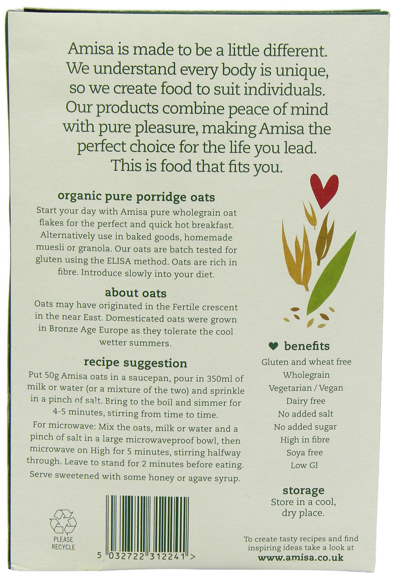 AMISA /HILDEGARD Organiczna bezglutenowa czysta owsianka owsianka 325 g (opakowanie 1)
