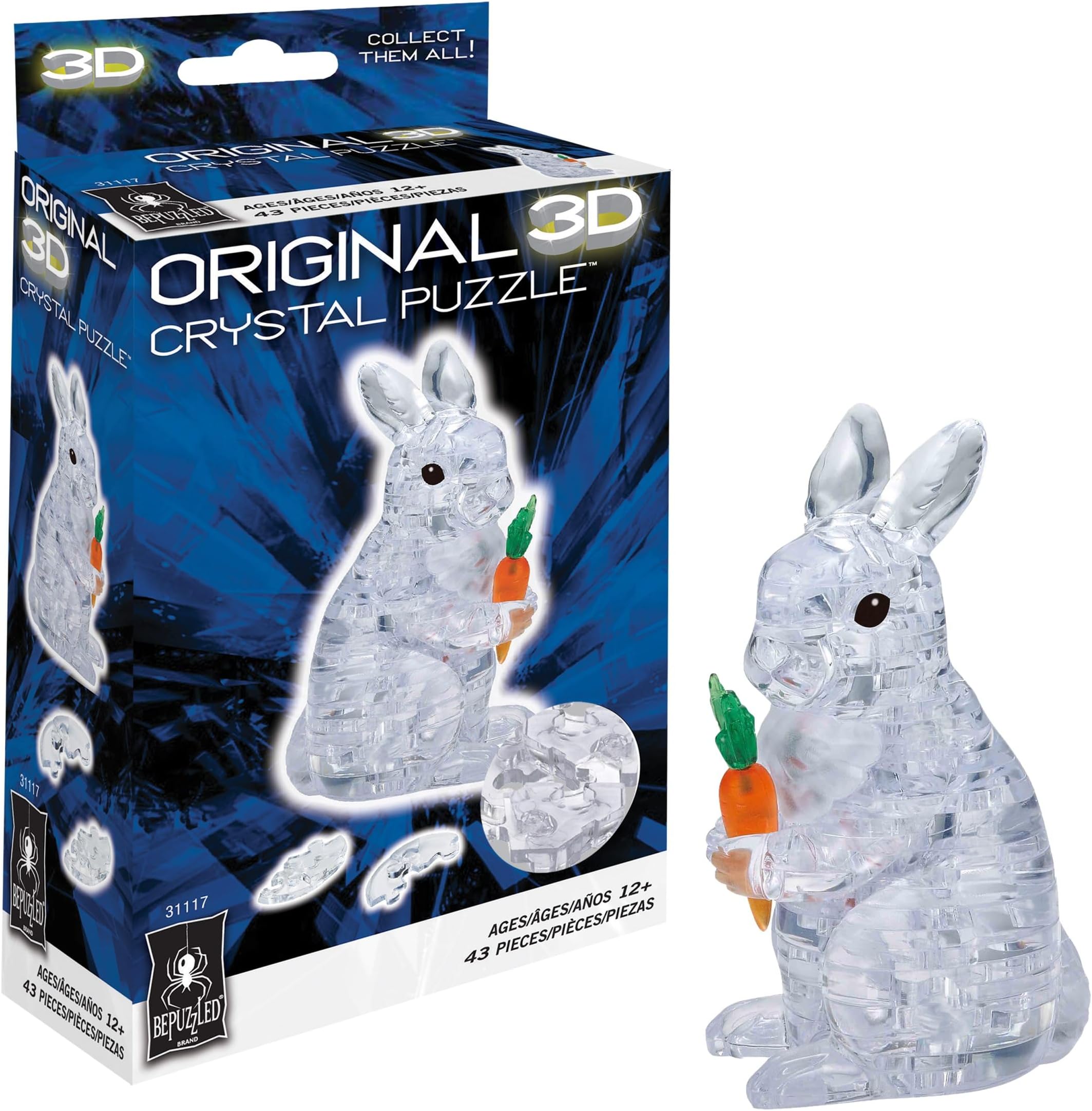 BePuzzled, Rabbit Original 3D Crystal Puzzle, Perfect for Puzzlers Ages 12 and Up, Challenging to Complete and Beautiful to Display, Collect Them All