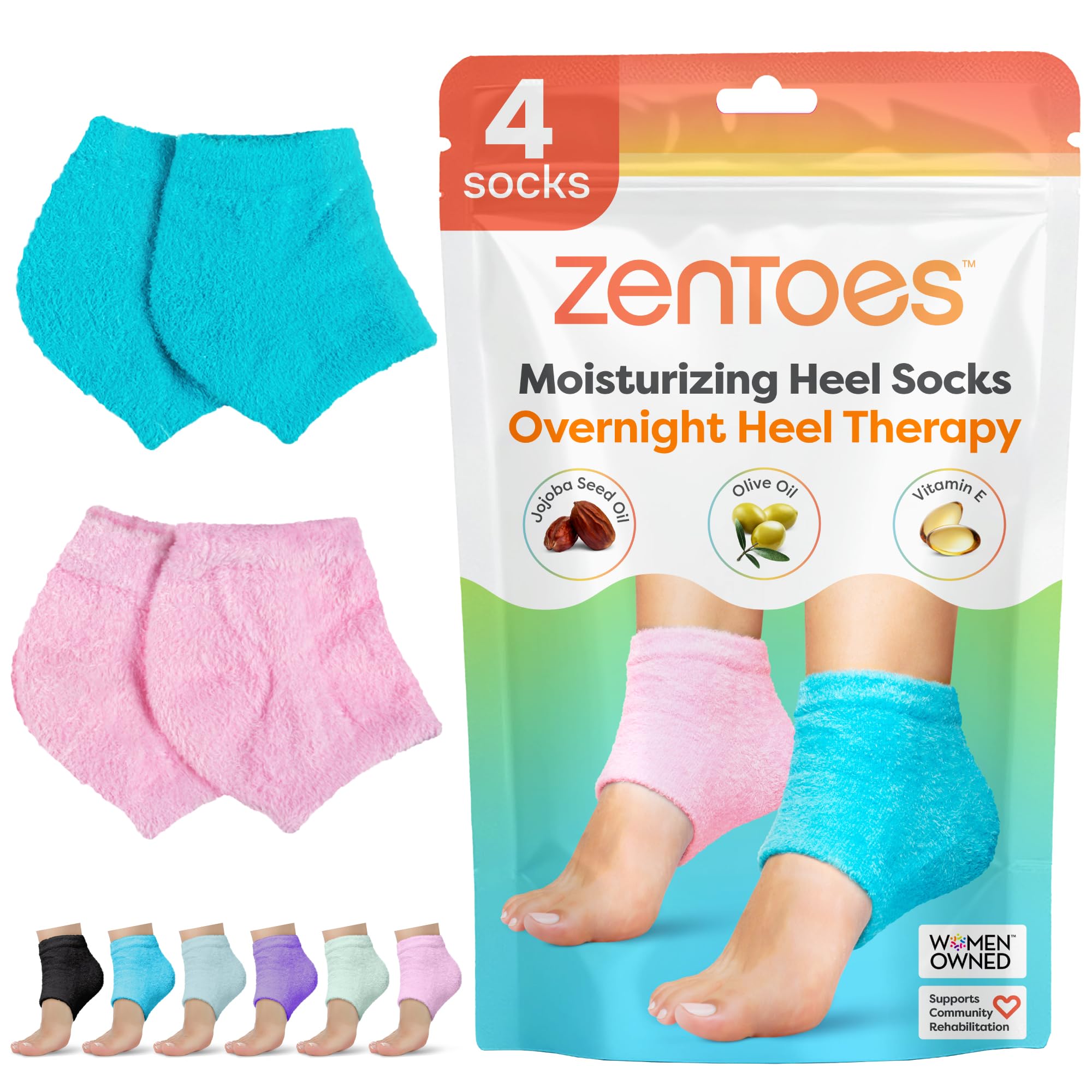 ZenToes Moisturizing Socks for Cracked Heel Treatment, Vitamin E, Olive Oil and Jojoba Oil Heel Socks, Stocking Stuffers for Women, Spa Self Care Gifts for Women (Fuzzy Blue and Pink, Regular)