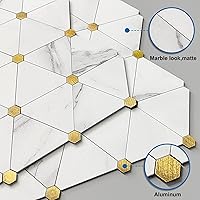 Vista 2 de MOFIT - Azulejo de pared en muro para cocina, azulejos autoadhesivos para pared de baño, impermeables, paneles de mosaico 3D de metal y mármol