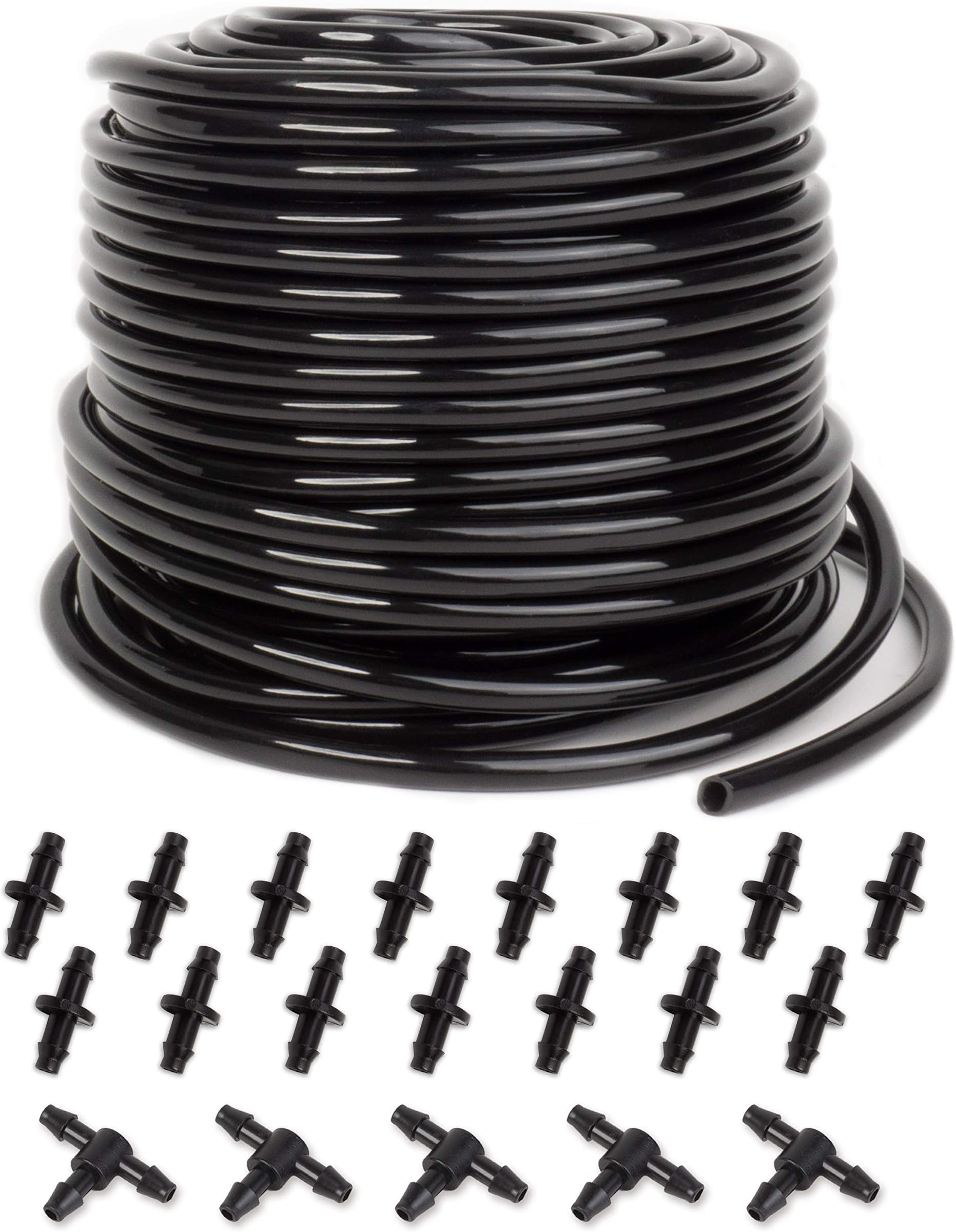 100 ft Drip Irrigation Tubing, 1/4 Inch Drip Line Irrigation Hose with 20 Pcs Drip Irrigation Parts, Drip Irrigation Kit by MoHern