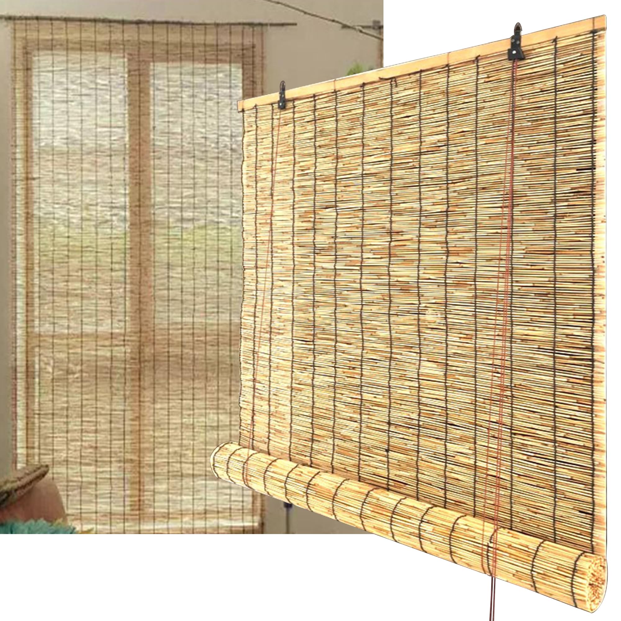 TMGJShd Custom Made Natural Bamboo Roller Blinds Reed Blinds Retro Bamboo Shades, Light Filtering for Indoor Patio Porch Privacy Privacy Louver, Customizable. (Size:110cmx170cm/43.31inx66.93in)