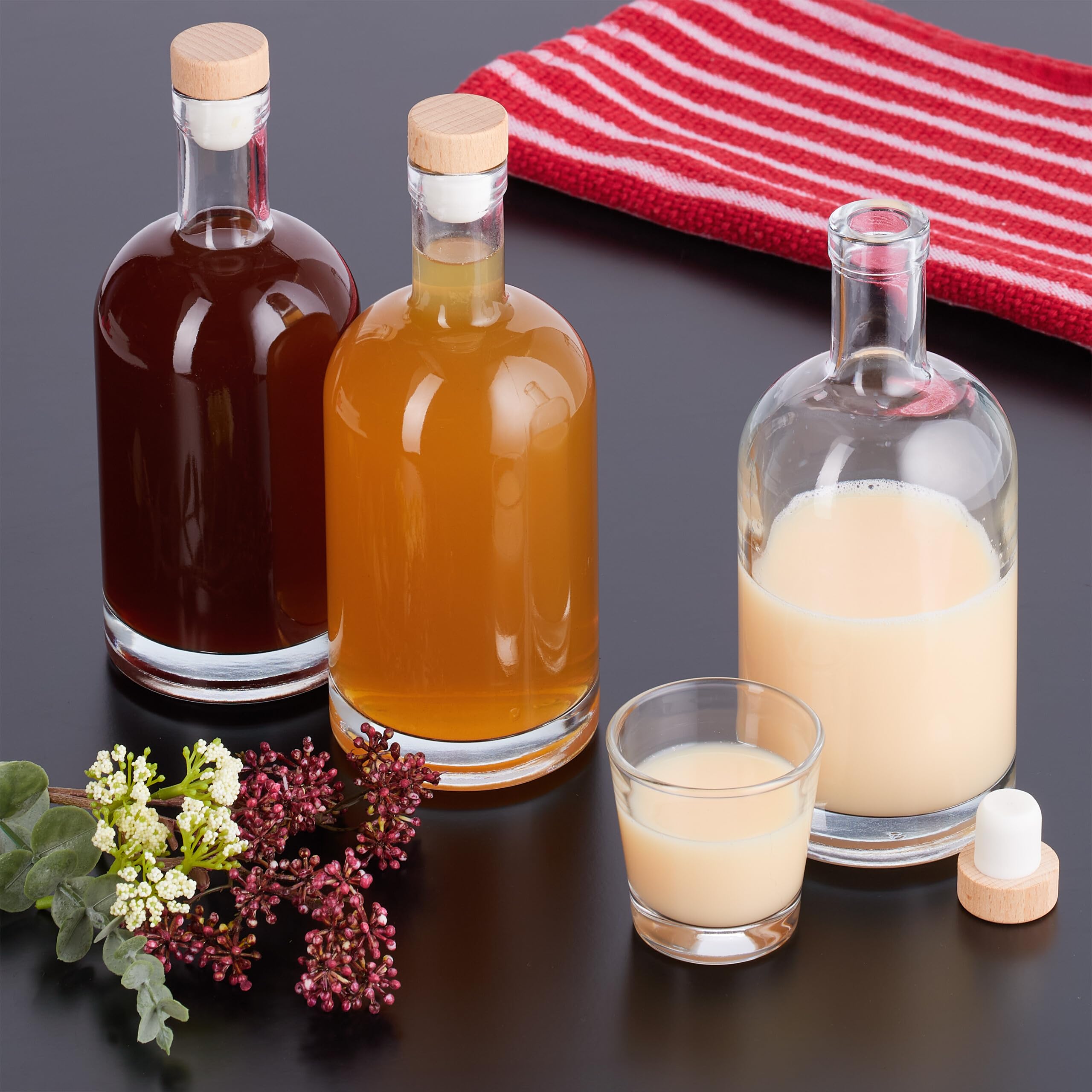 Relaxdays Set Huile et vinaigre, Bouteille en Lot de 12, Volume de Chaque : 500 ML, Bouchon Aspect Bois, Transparent