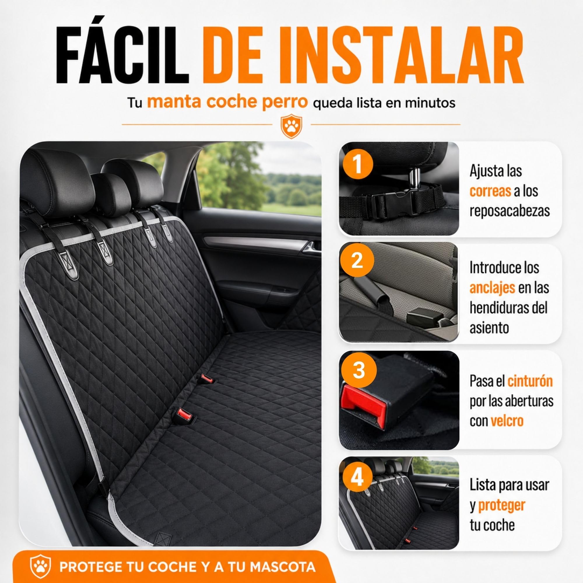 Pack Funda Coche Perro + Arnés + 2 Rollos Quitapelos + Bolsa | Impermeable│ Antideslizante │ Ventana y Bolsillos │ Evita Pelos - Barro - Arañazos │ Universal - Asiento Trasero - Maletero