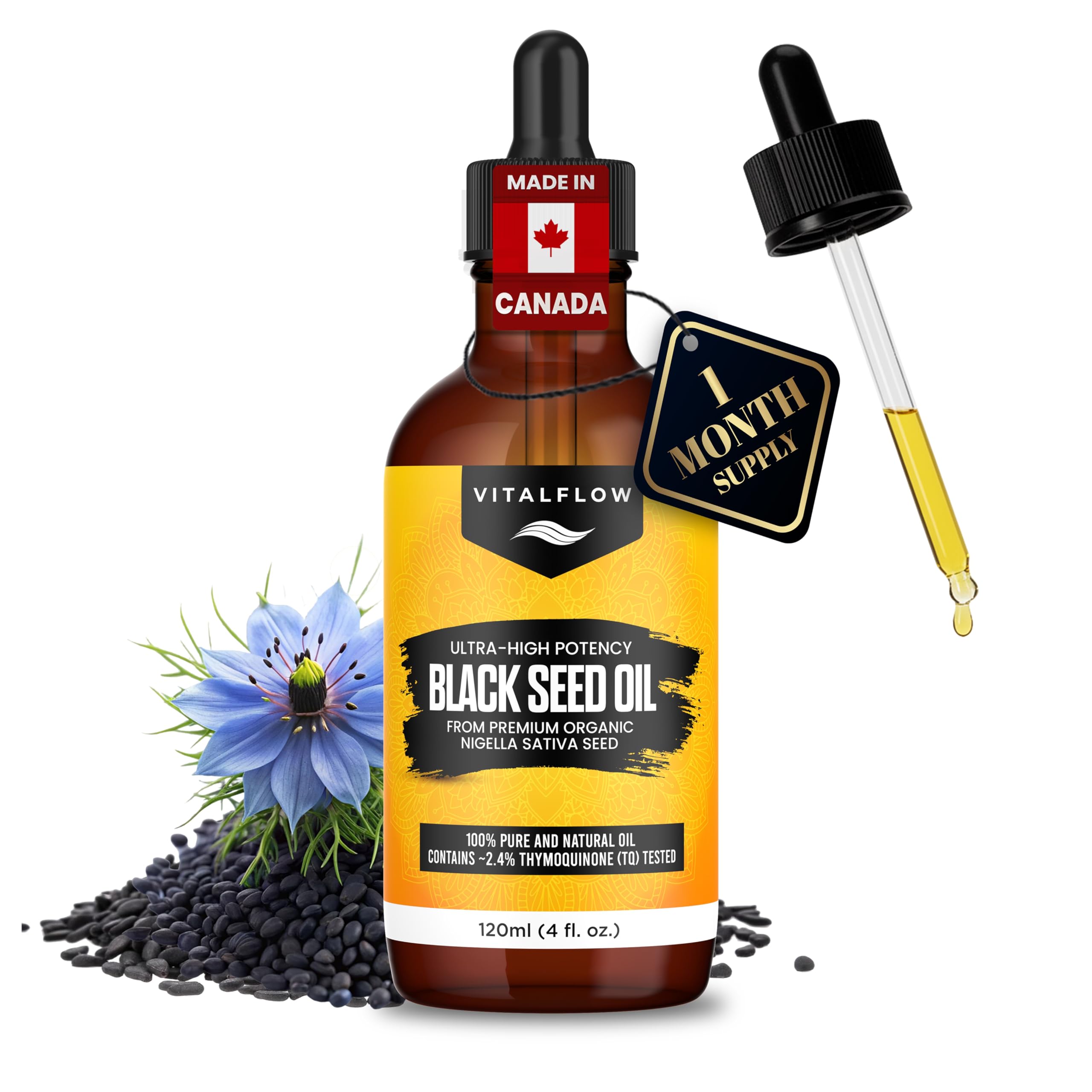 VITALFLOW Organic Black Seed Oil 120ml | 100% Pure and Natural