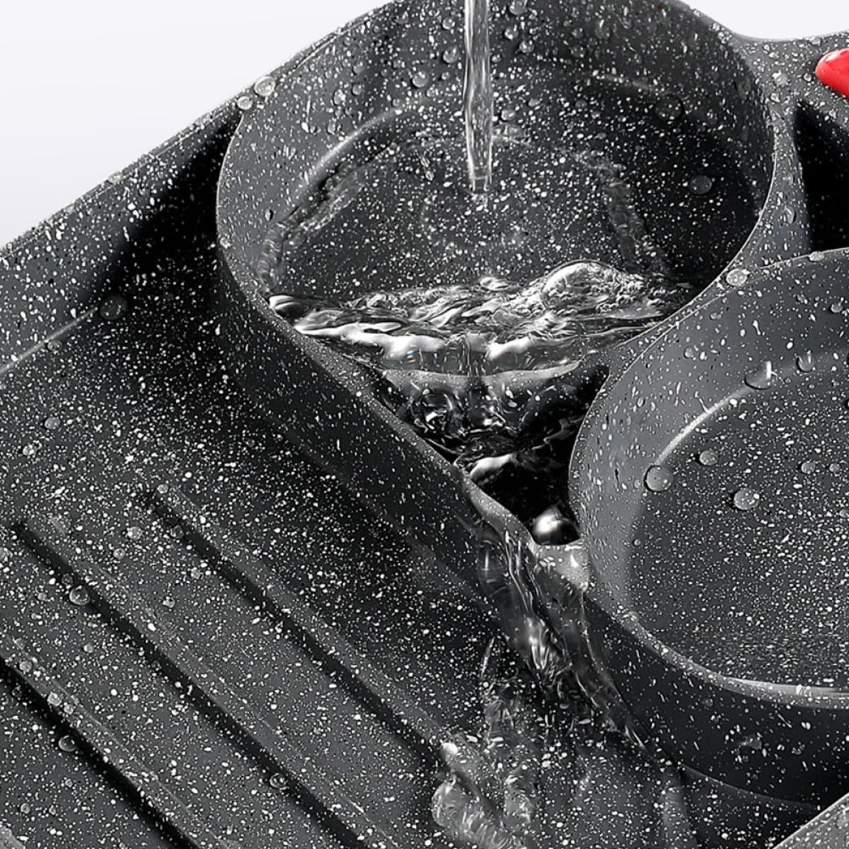 SHINEOFI Spiegeleierpfanne mit 3 Fächern Frühstücksbratpfanne aus Antihaftmaterial mit Holzgriff Temperaturanzeigend für Gas und Induktionsherde Geeignet