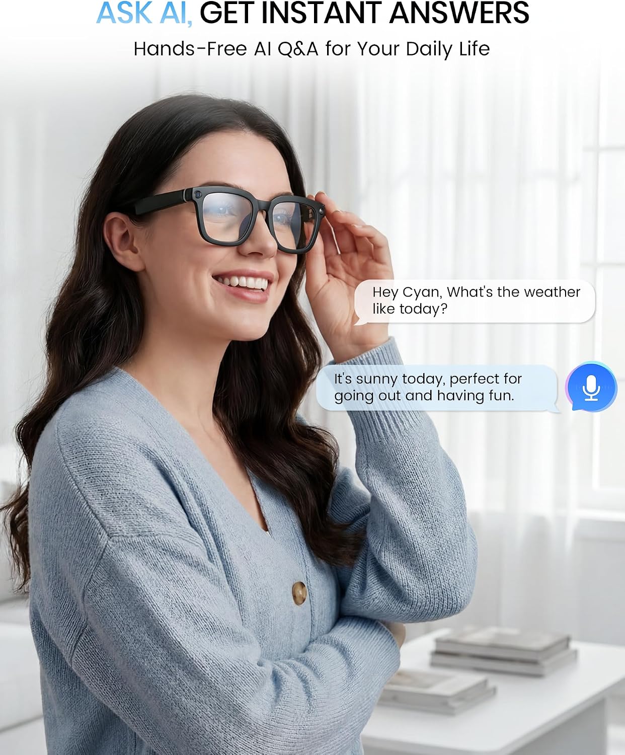 Smart Glasses with Camera and Bluetooth,HD Video Recording,Clear Lens