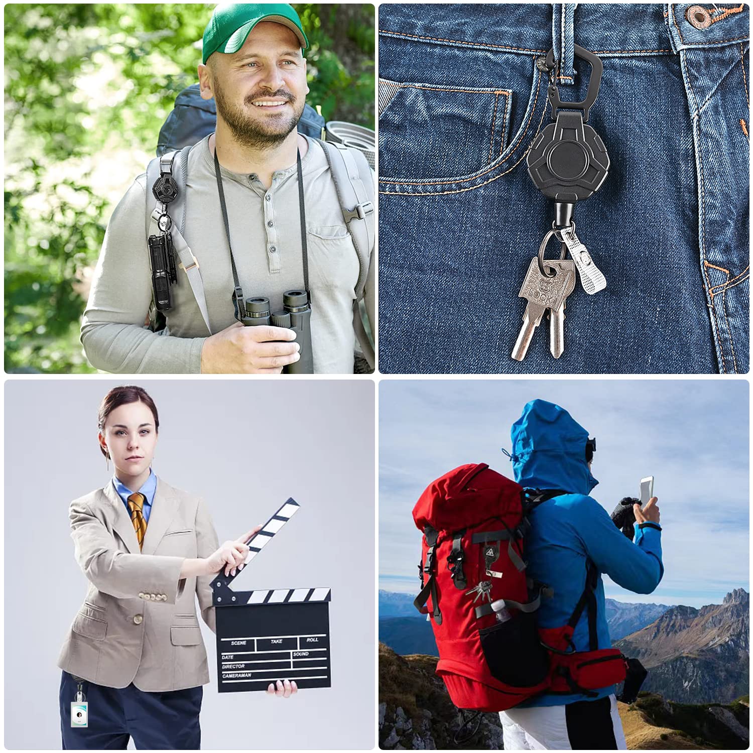 Llavero Retráctil Con Mosquetón - Pack De 2, Cable De Acero 70 Cm, Resistente, Para Tarjetas Y Llaves