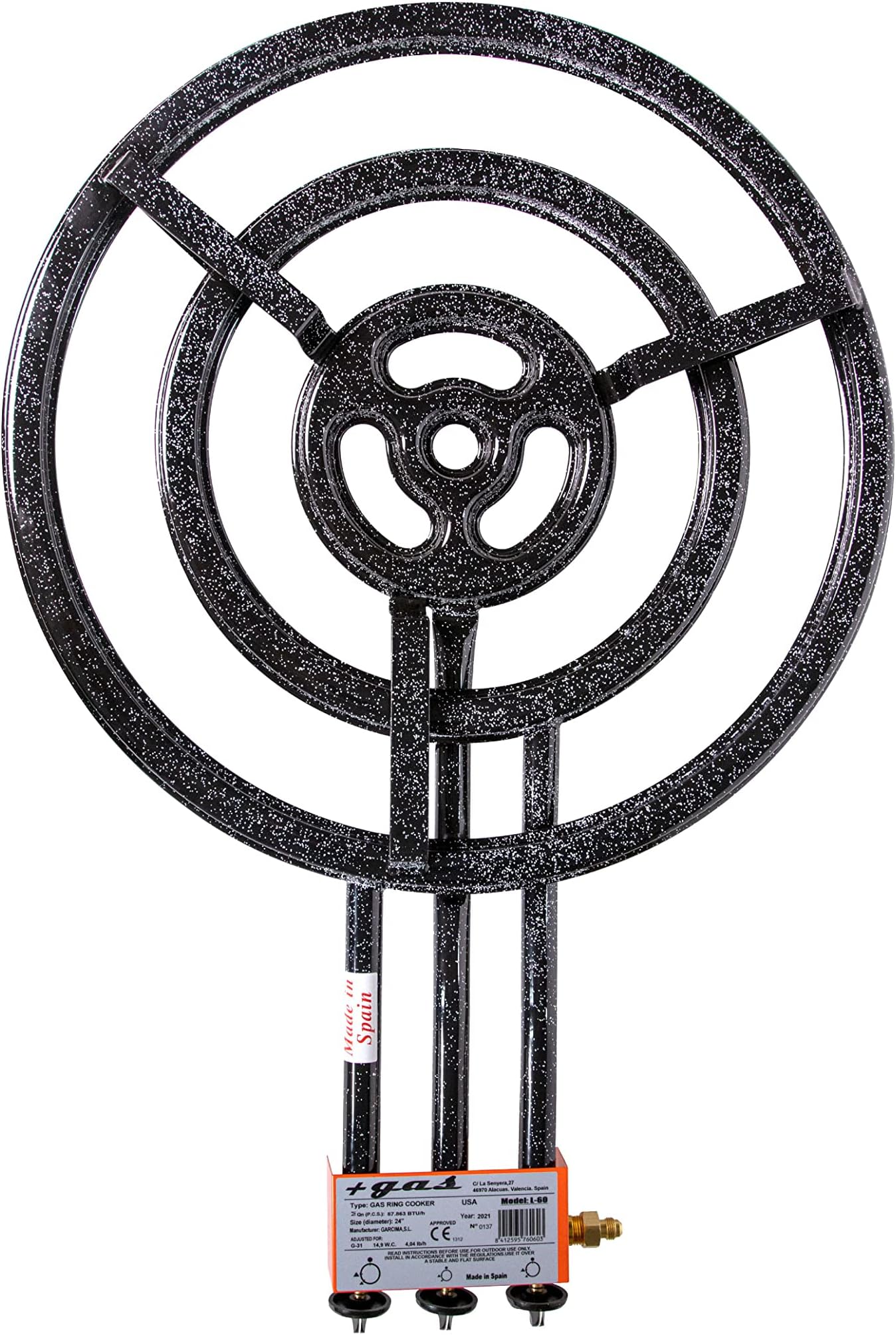 Machika L-60 Butane/Propane Burner | Professional Paella Pan Burner | 4 Rings Outdoors Burner | Ceramic Coating | Perfect for Restaurants, Outdoor Events and More | Fits up to 35 Inches Pans |