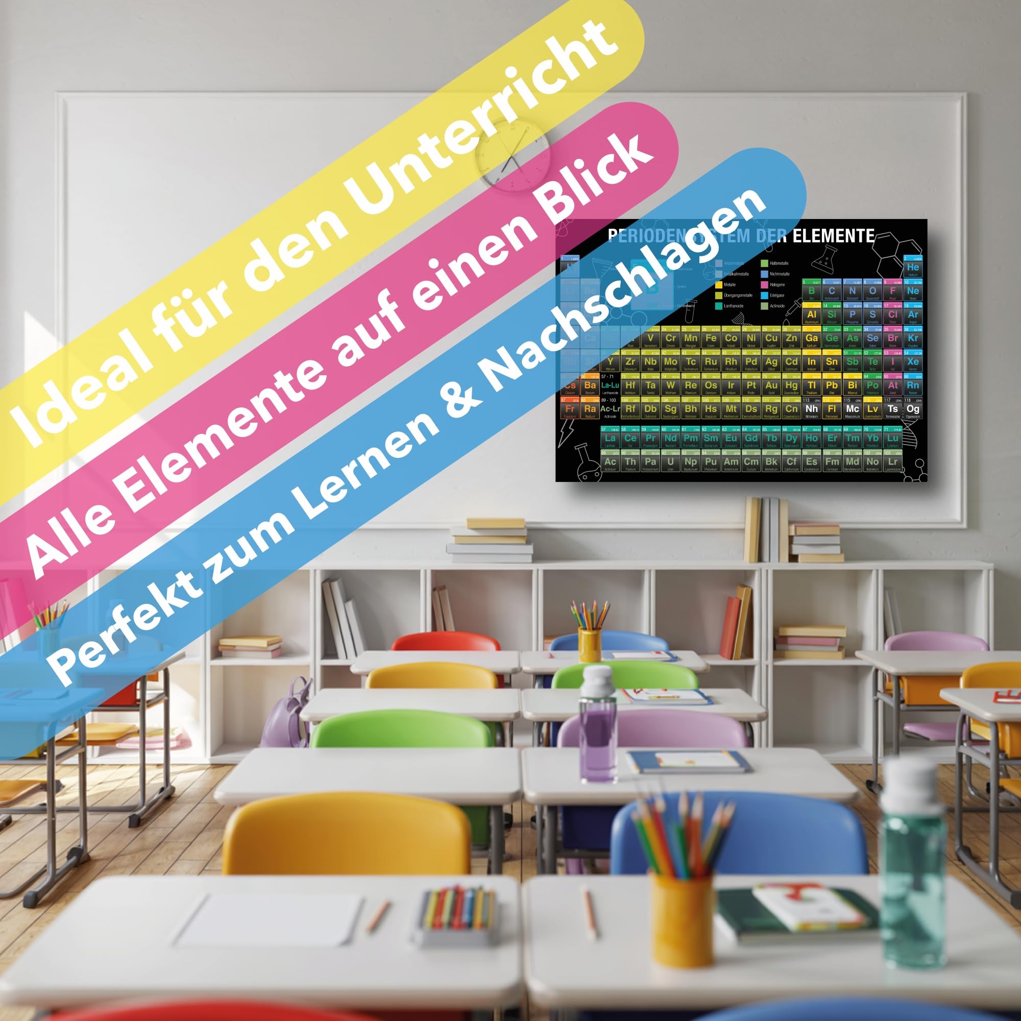 Lineo Tabla Periódica de los Elementos Póster XXL - Lámina Educativa - Ideal para Colegios, Laboratorios y Oficinas - Impresión en Papel Fotográfico (Negro, 60L x 42A cm)