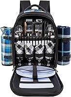 Vista 12 de Mochila para picnic Apollo Walker para 2 personas con compartimento enfriador, soporte desmontable para botellas/vino, manta de vellón, platos y Azul