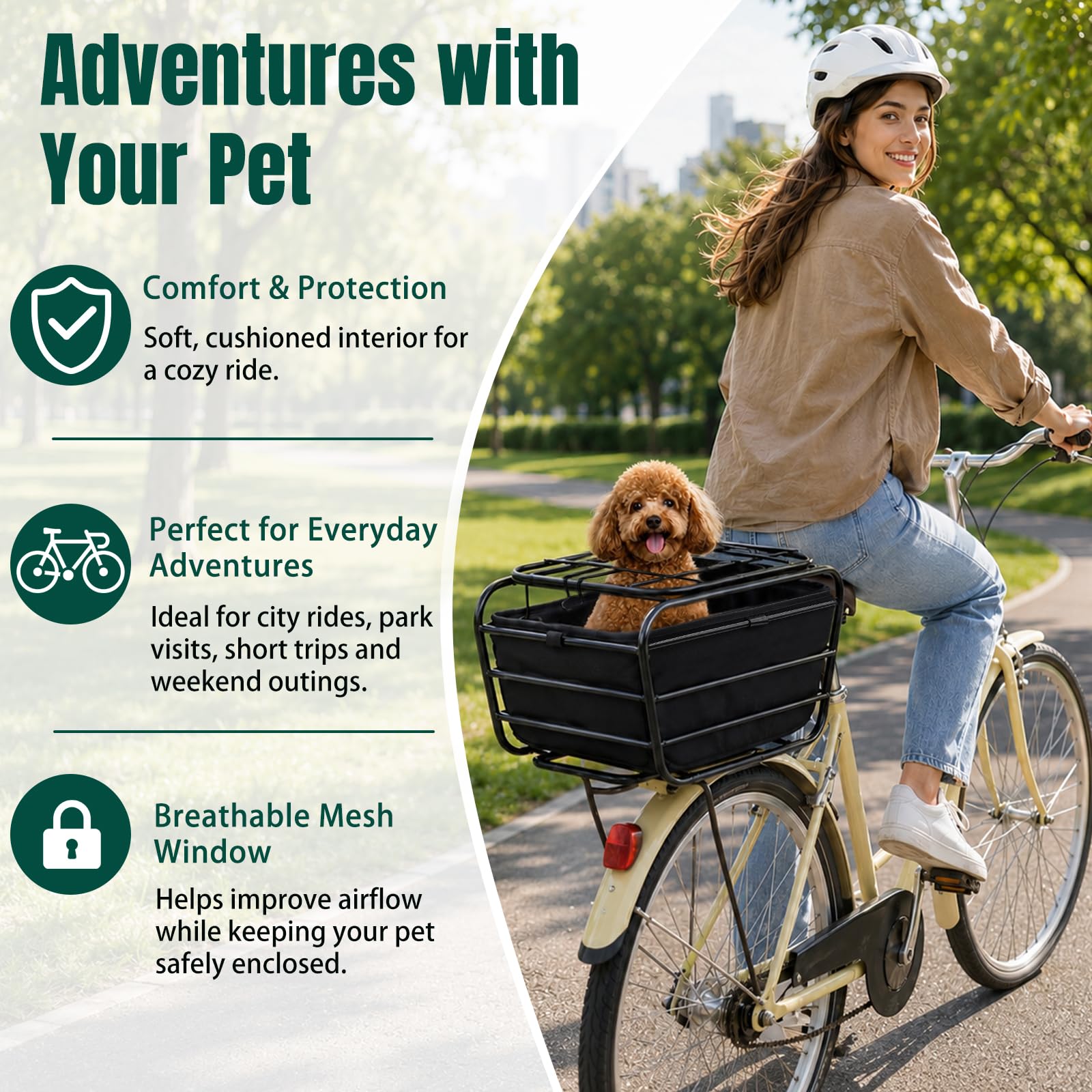 Fahrradkorb Hinten für Gepäckträger, Hundekorb Fahrrad aus robustem Kohlenstoffstahl mit Deckel und Sicherheitsverschluss, für kleine Hunde, Katzen und Gepäck, ideal für Einkäufe, Camping und Reisen