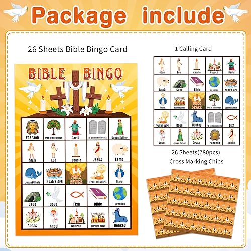 Miniatura 2 de FLYAB Juego de bingo bíblico para niños y adultos, 26 jugadores, tarjeta de bingo bíblica cristiana, actividades religiosas para vacaciones