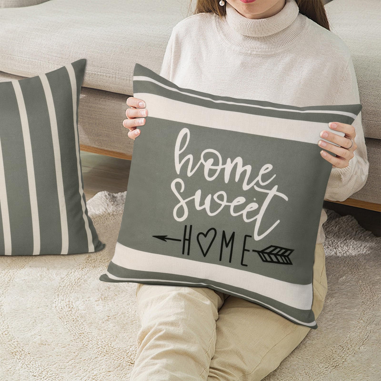 Dremisland Grey and White Cushion Covers Outdoor 45 x 45 Set of 4 Waterproof Striped Pillow Covers Geometric Cushion Cases Decorative Pillow Cases Farmhouse Pillowcases for Sofa Patio Couch Balcony - Image 3