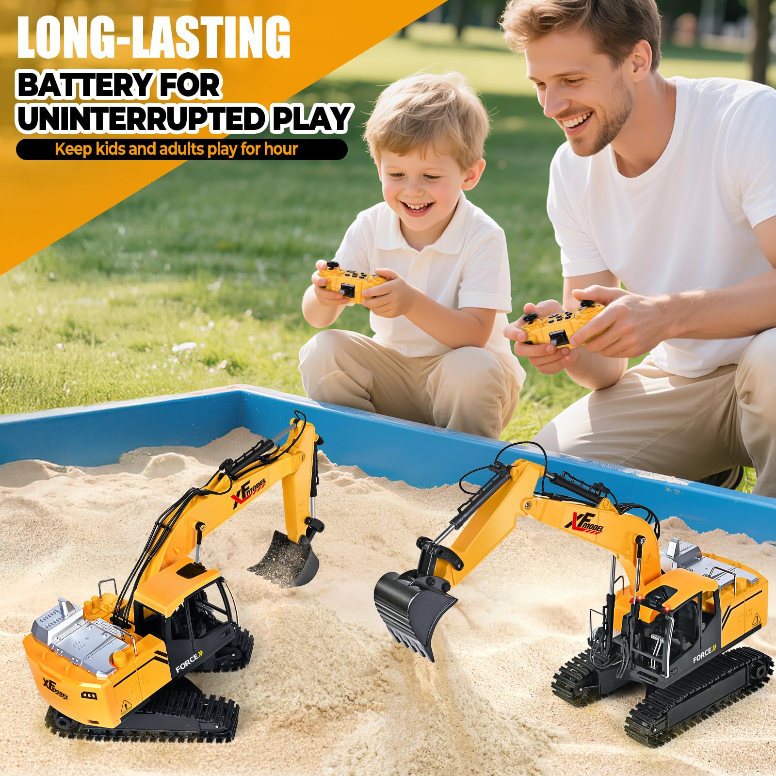 Shemira Remote Control Excavator, 13 Channel RC Excavator Toy for Boys 3-5 4-7 8-12 Year Old, 2.4Ghz RC Construction Vehicles with Metal Shovel & Light & Sound, Kids Christmas Birthday Gifts
