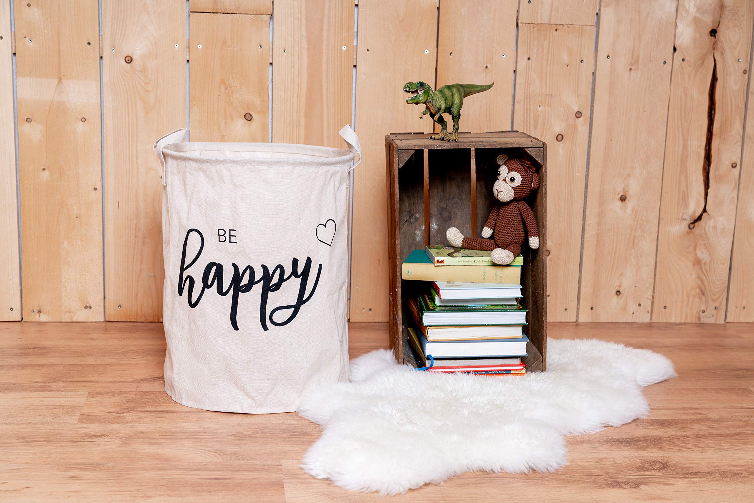 Wäschekorb aus Baumwolle Stoff faltbar für Schmutzwäsche, Spielzeug, Aufbewahrungskorb, Organizer (Be happy) Küche, Haushalt & Wohnen