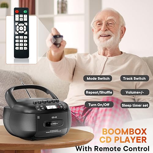 Miniatura 7 de Boombox de casete de CD con radio AM FM con Bluetooth y control remoto -