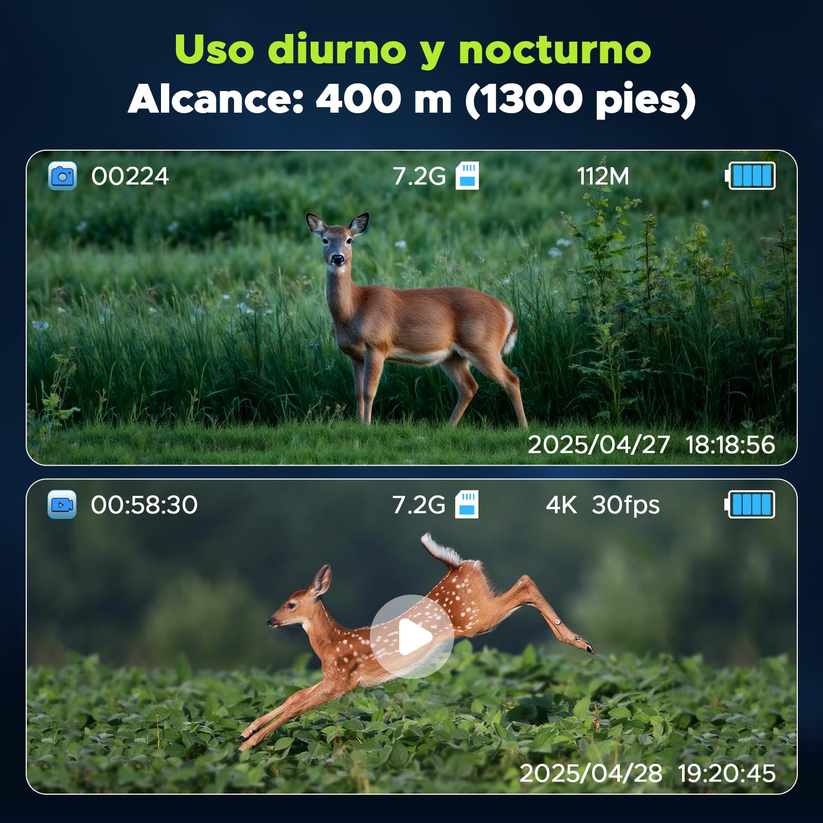 Visión Nocturno 4K, Infrarrojo de Visión Nocturna 112MP, Zoom Digital 12X, Alcance 450m, Batería 5000mAh, 32GB TF, para Camping, Seguridad, Observación de Aves y Fauna Salvaje