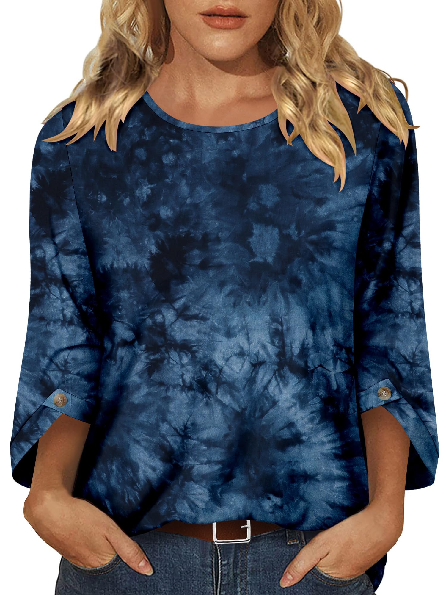 BETTE BOUTIK Womens 3/4 Length Sleeve Tunic Tops Casual Crew Neck Shirts Business Work Blouses Trendy Flowy Tees S-3XL