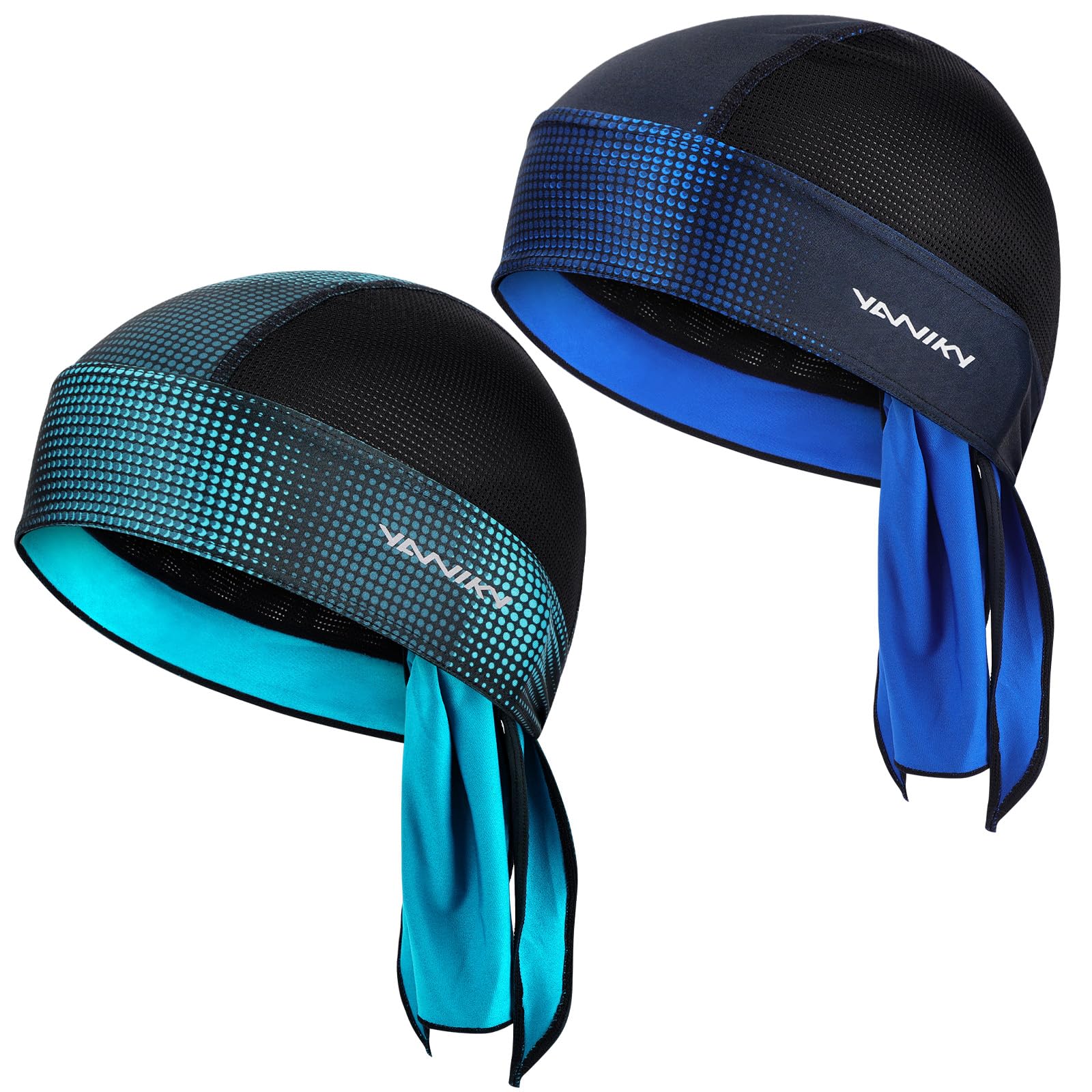 YANIKY Bandanas Skull Caps for Men, Women Skull Cap Helmet Liner, Summer Cycling Hat, Durags for Men, Motorcycle Bandana Sweat Wicking Dew Rags for Sport Travel Running Fitness (Blue+Bluegreen)