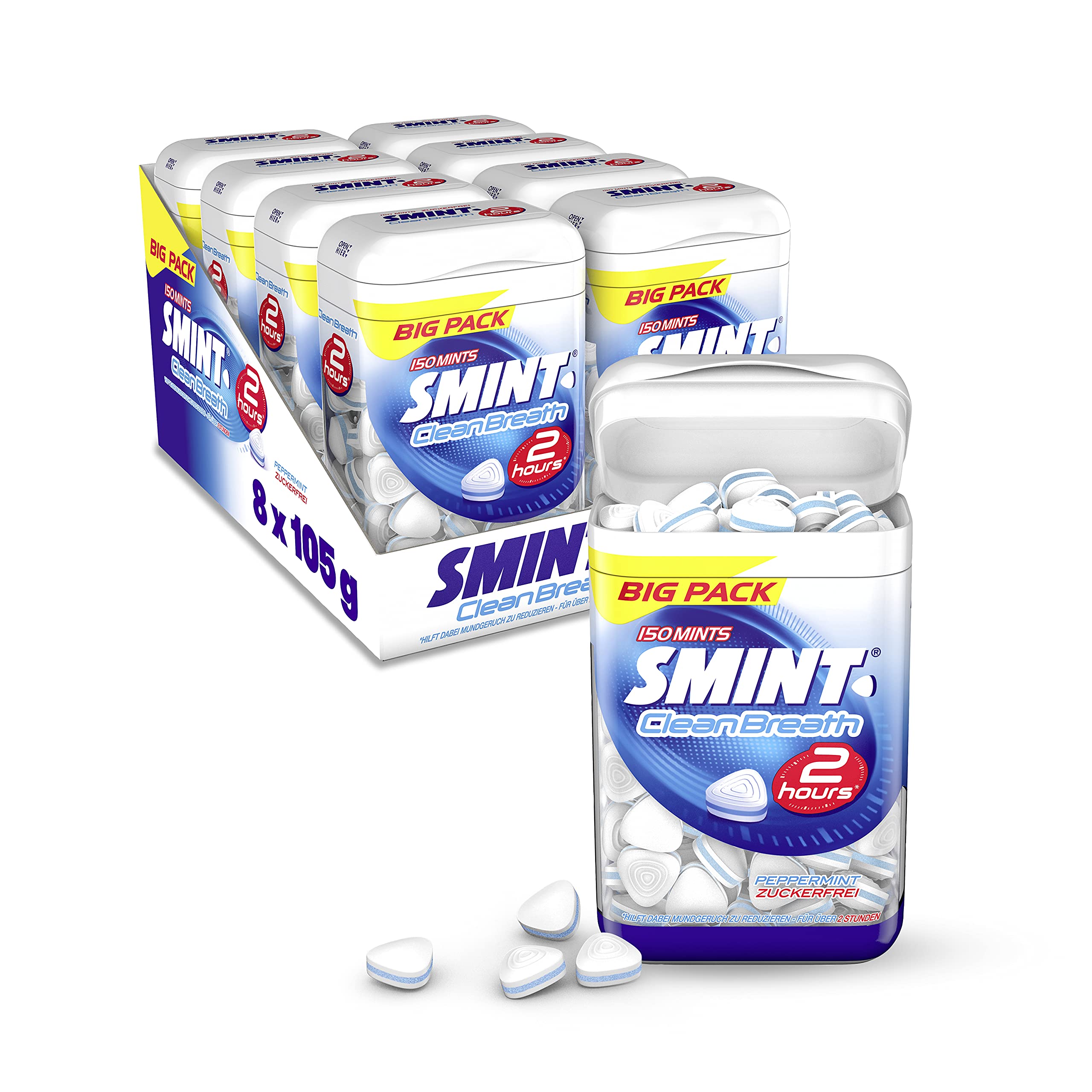 SMINT 2H Clean Breath Peppermint & 2 hours Peppermint, 12 Metall-Dosen mit Pfefferminz-Pastillen, zuckerfreie Mints für ein frisches Mundgefühl für mehr als 2 Stunden, 12 x 35g