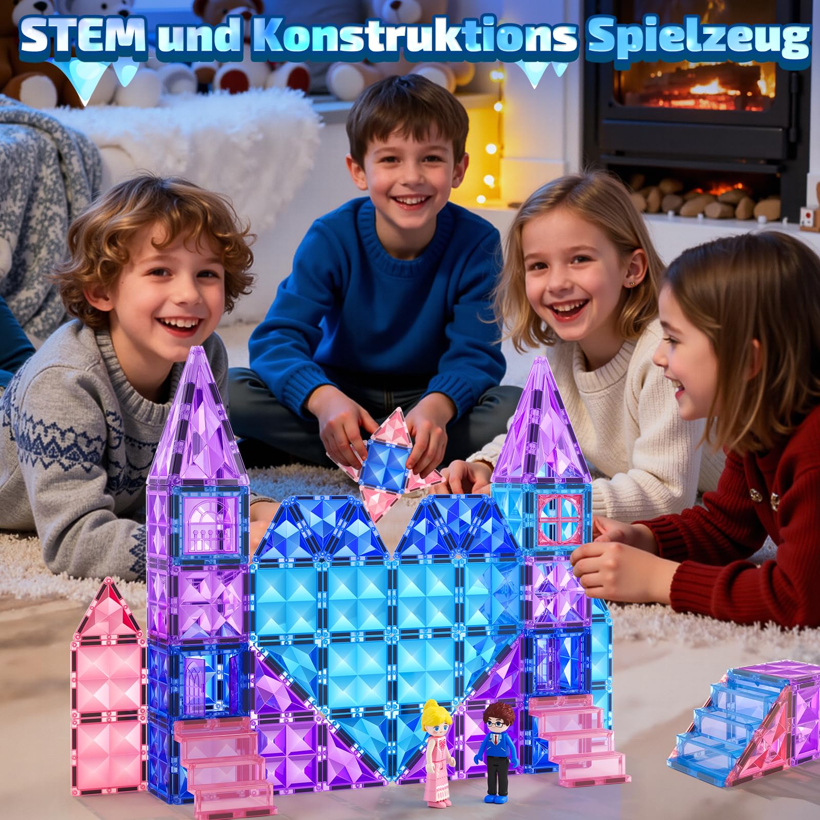 Soyee 102 Stück Magnetische Bausteine mit 2 Puppen 2 Treppen Magnetbausteine Prinzessin Magnetspiel ab 3 4 5 6 7 8 Jahre Magnete Kinderspielzeug STEM Sensorik Montessori Geschenk für Mädchen Jungen